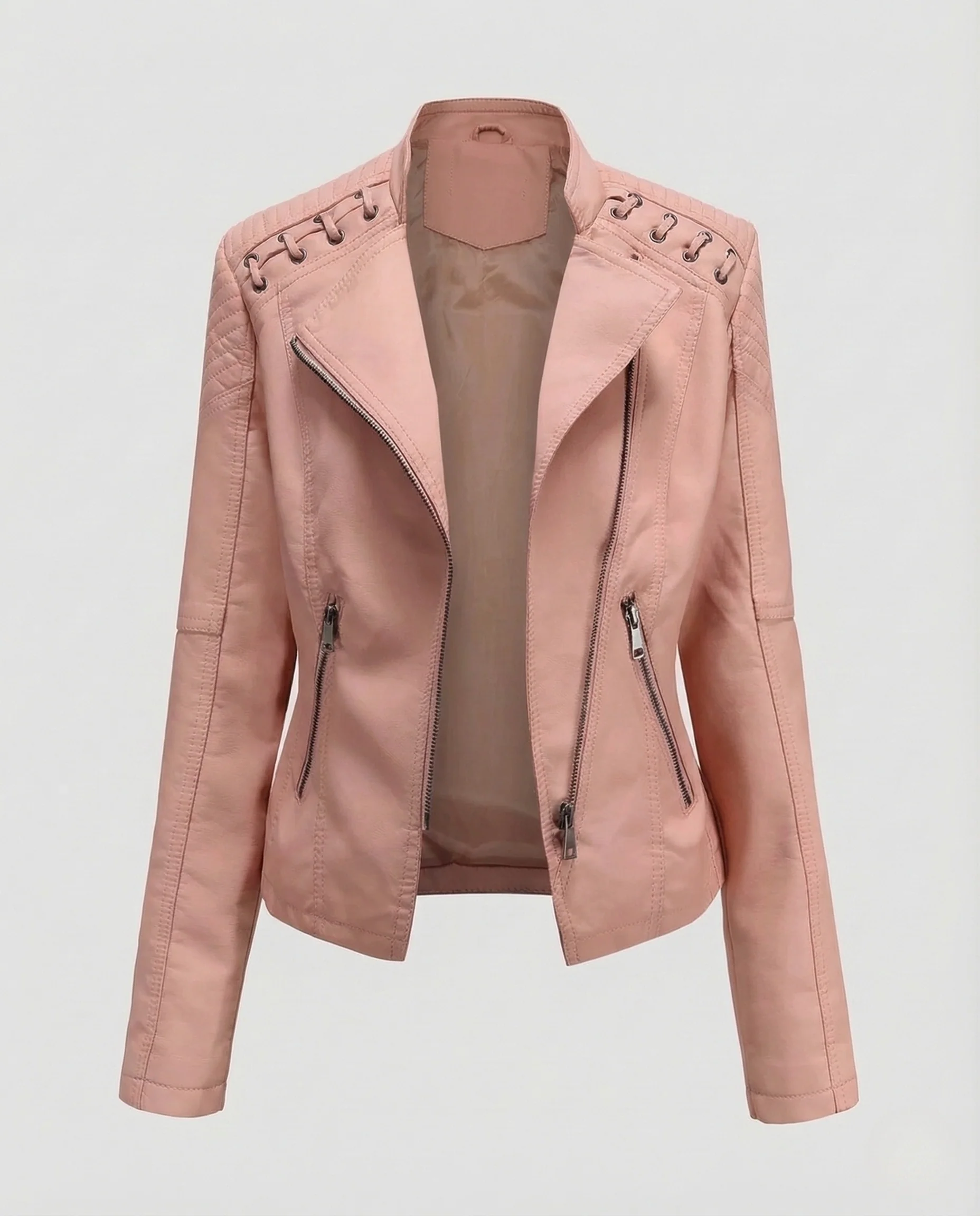 Damen Bikerjacke Lederimitat Schnürdetail - Image 10