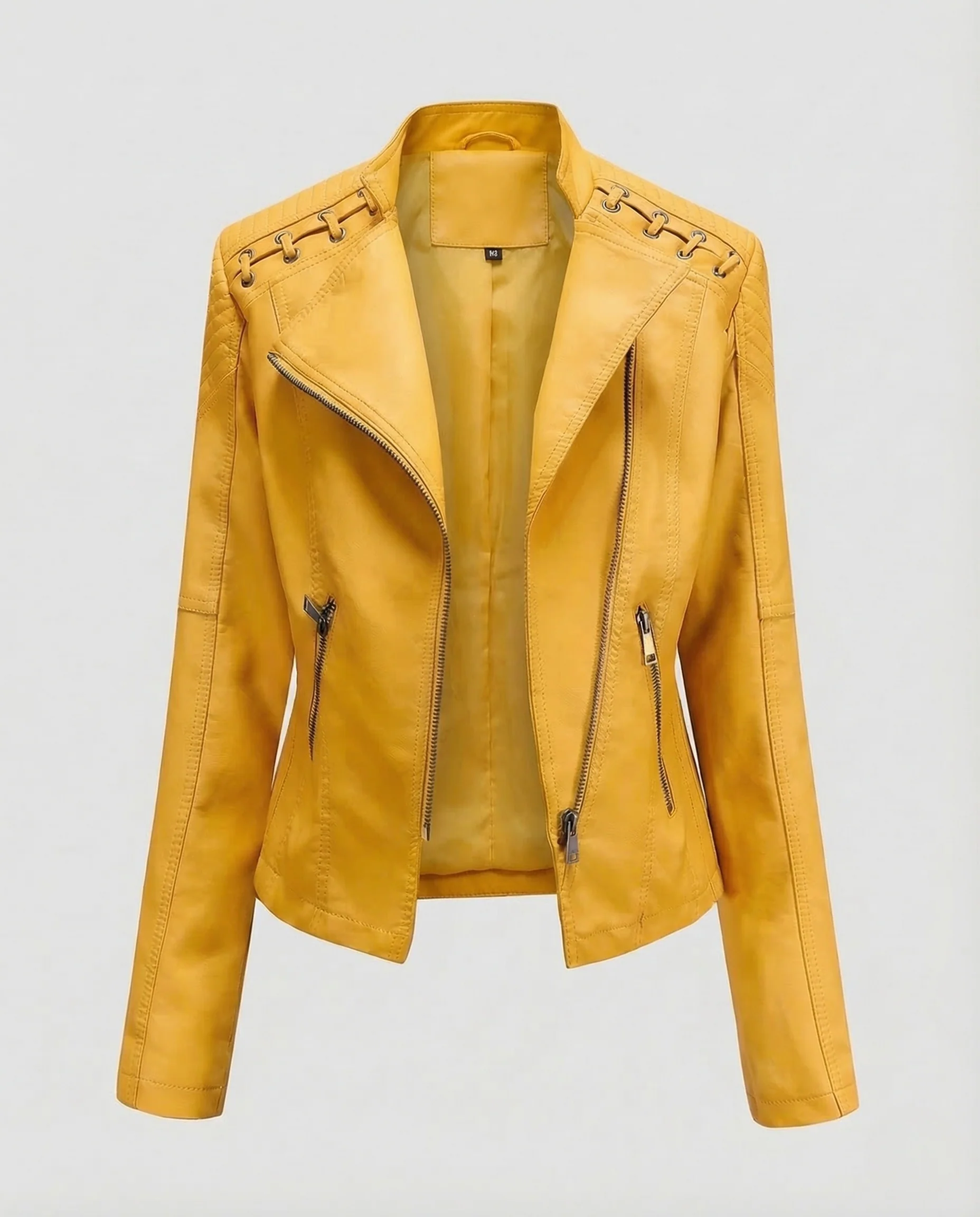 Damen Bikerjacke Lederimitat Schnürdetail - Image 12