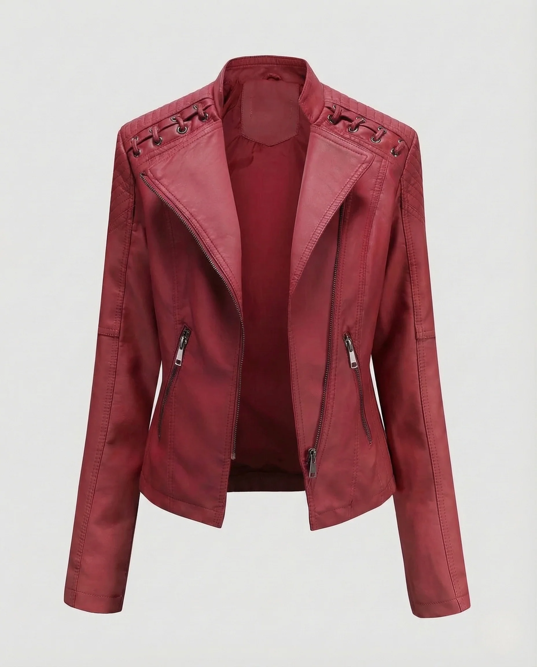 Damen Bikerjacke Lederimitat Schnürdetail - Image 13