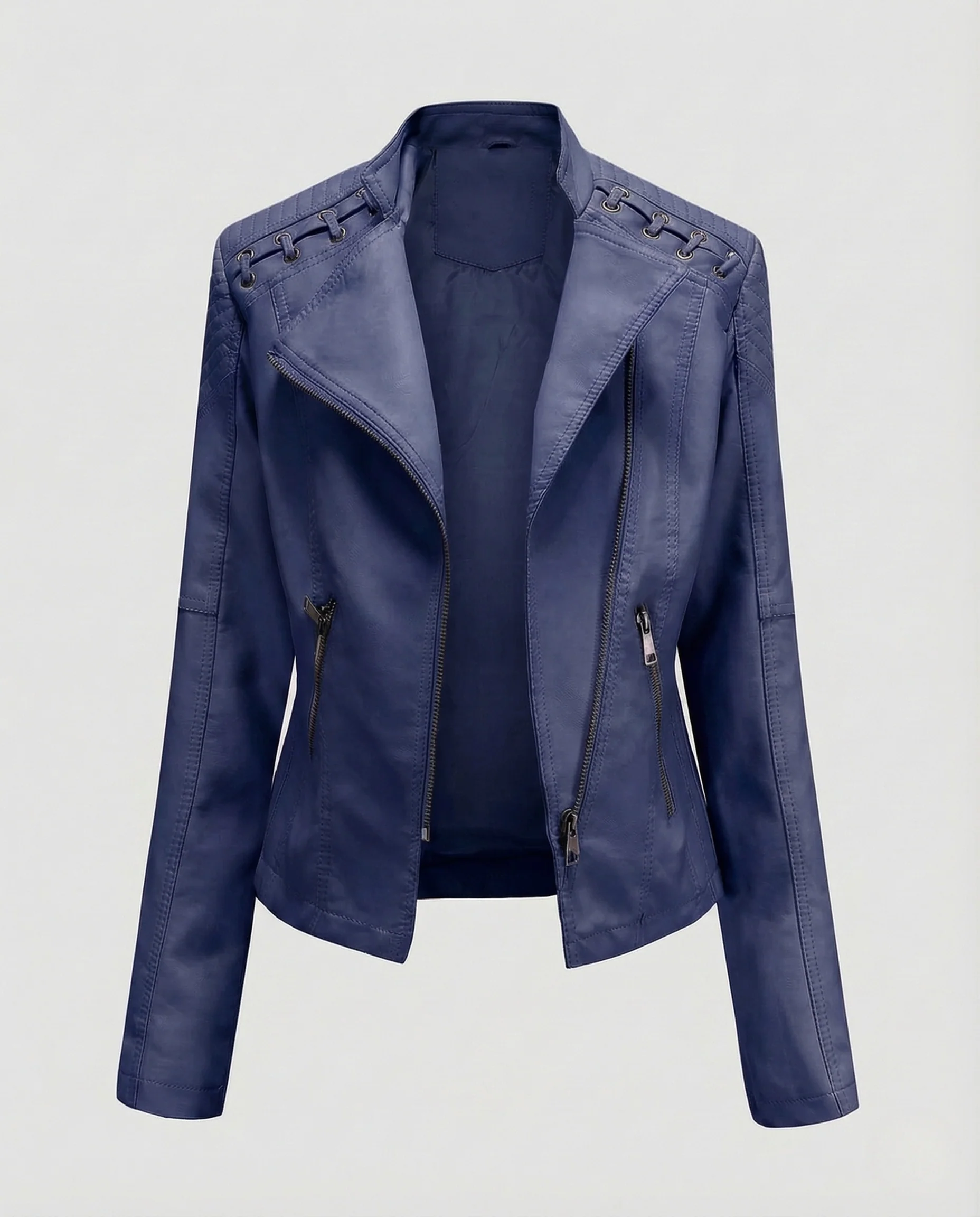 Damen Bikerjacke Lederimitat Schnürdetail - Image 14