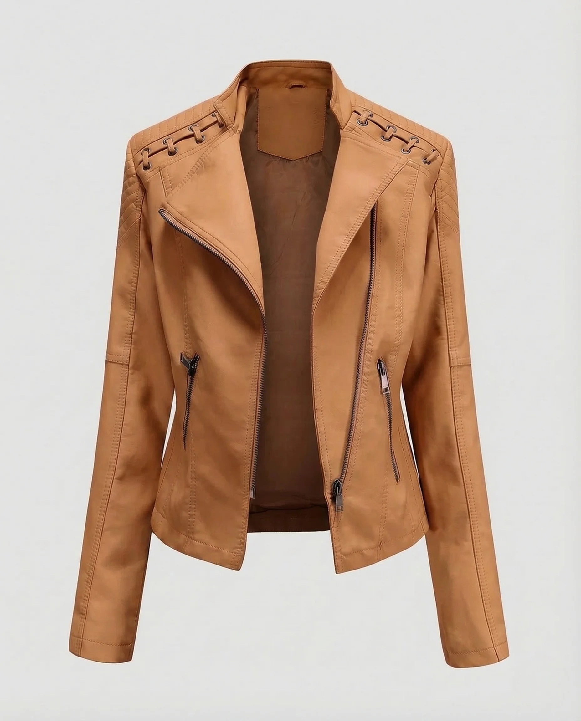 Damen Bikerjacke Lederimitat Schnürdetail - Image 15