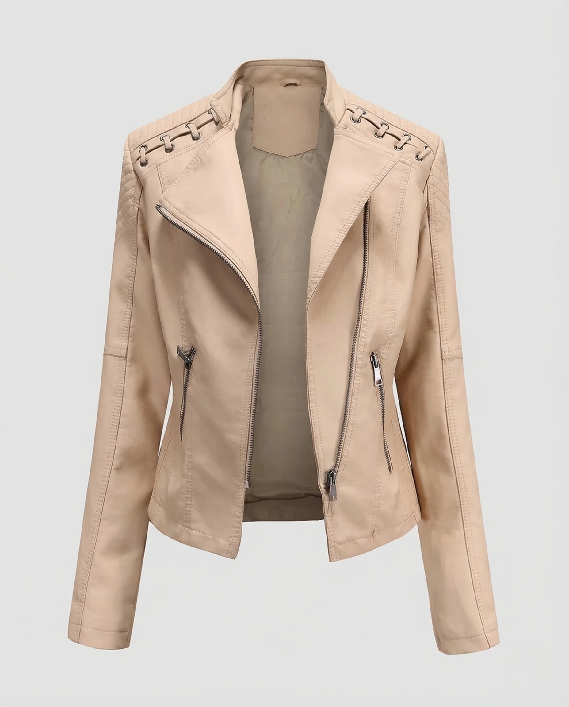 Damen Bikerjacke Lederimitat Schnürdetail - Image 5