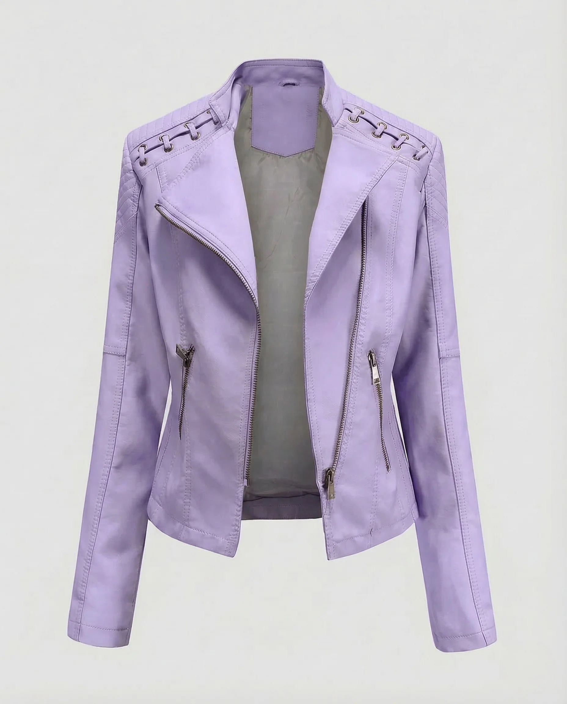 Damen Bikerjacke Lederimitat Schnürdetail - Image 6