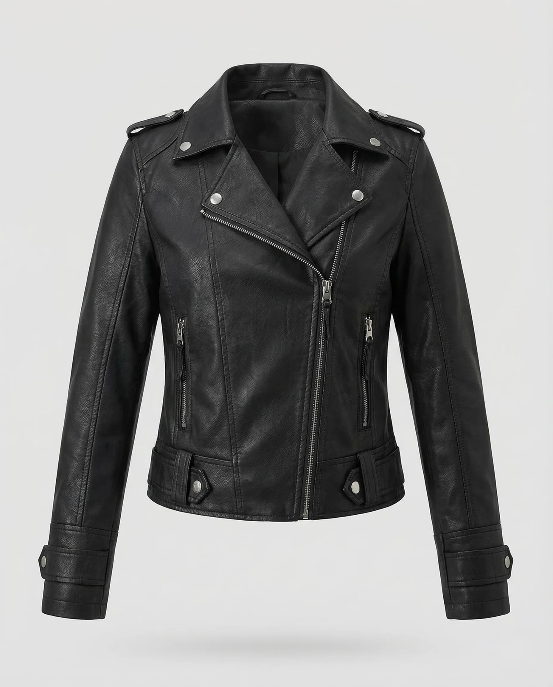 Damen Kunstleder Bikerjacke Tailliert - Image 5
