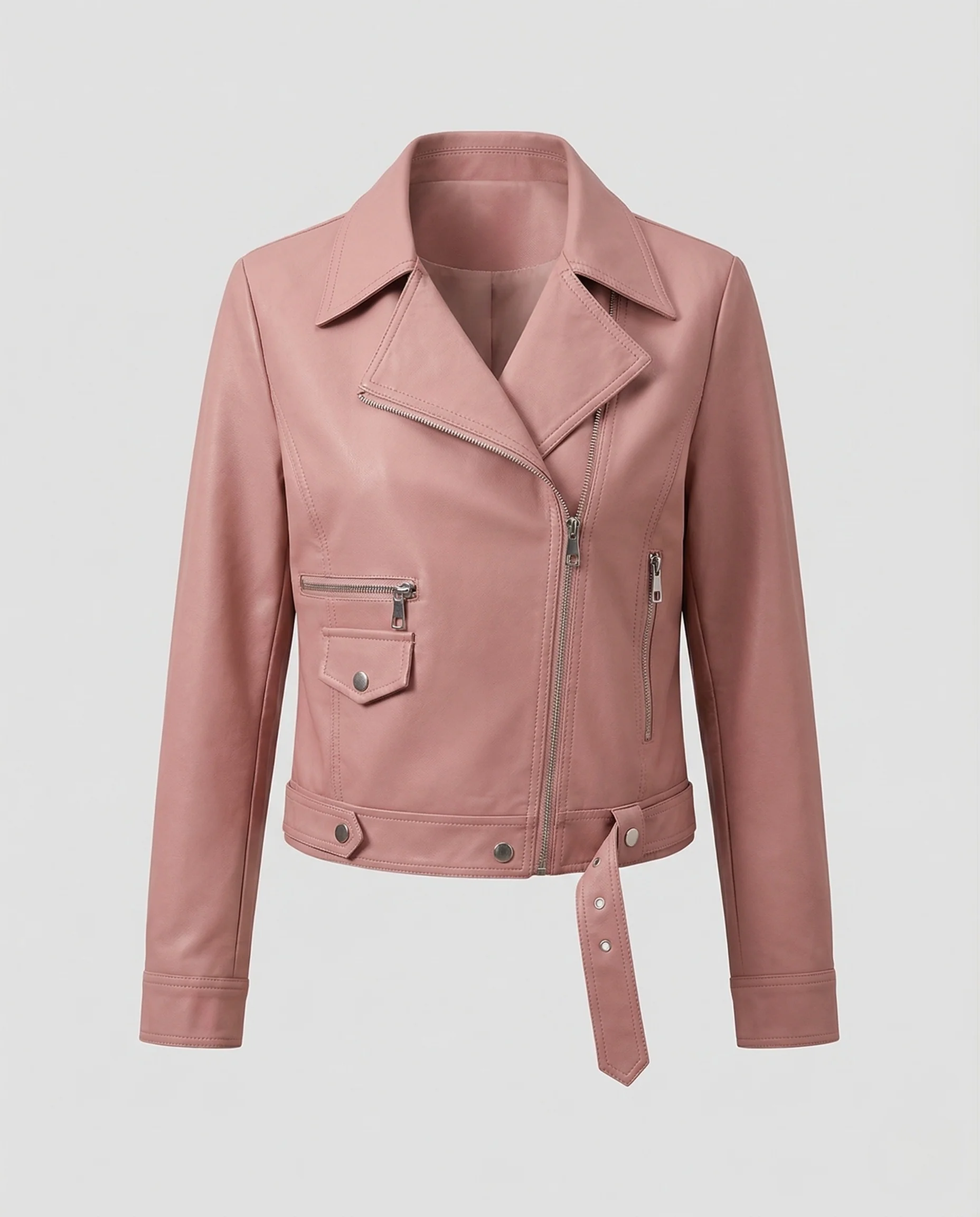 Damen Bikerjacke Veganleder Tailliert Reißverschluss - Image 5