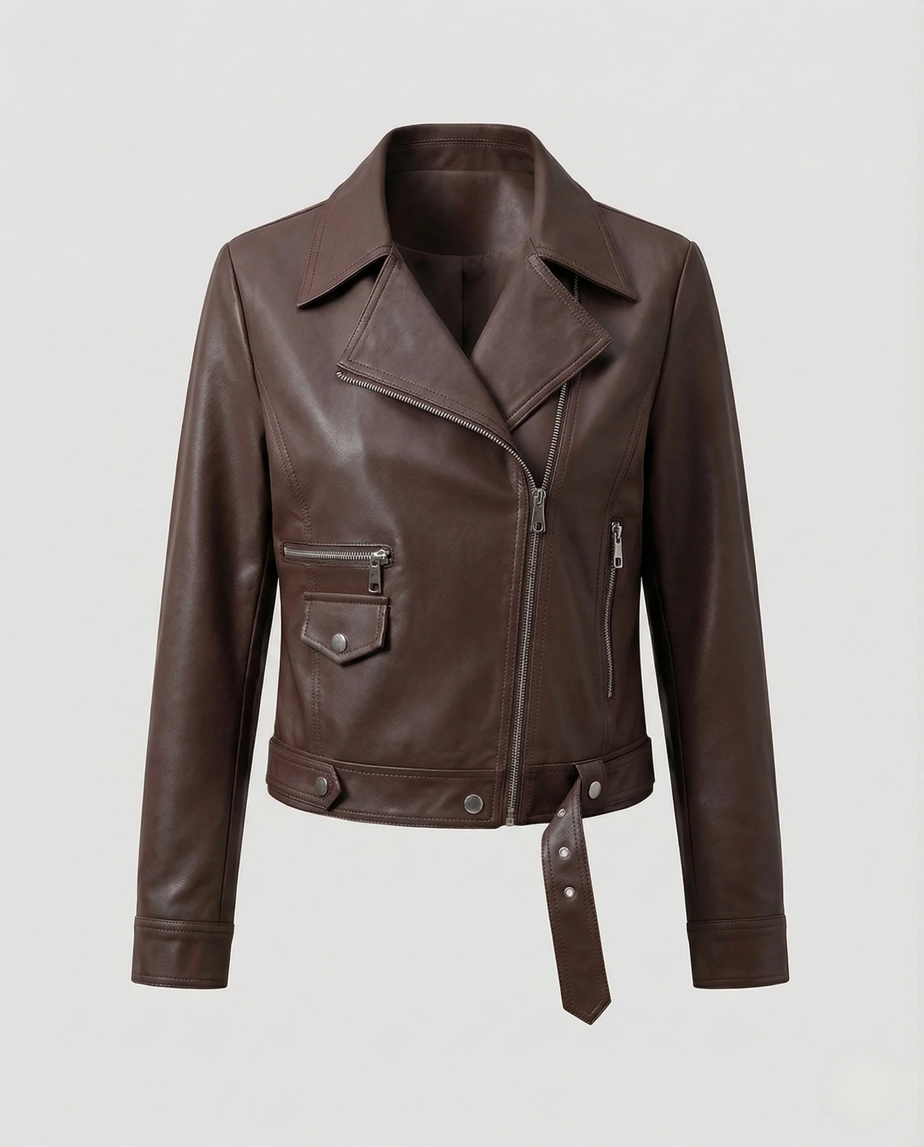 Damen Bikerjacke Veganleder Tailliert Reißverschluss - Image 6