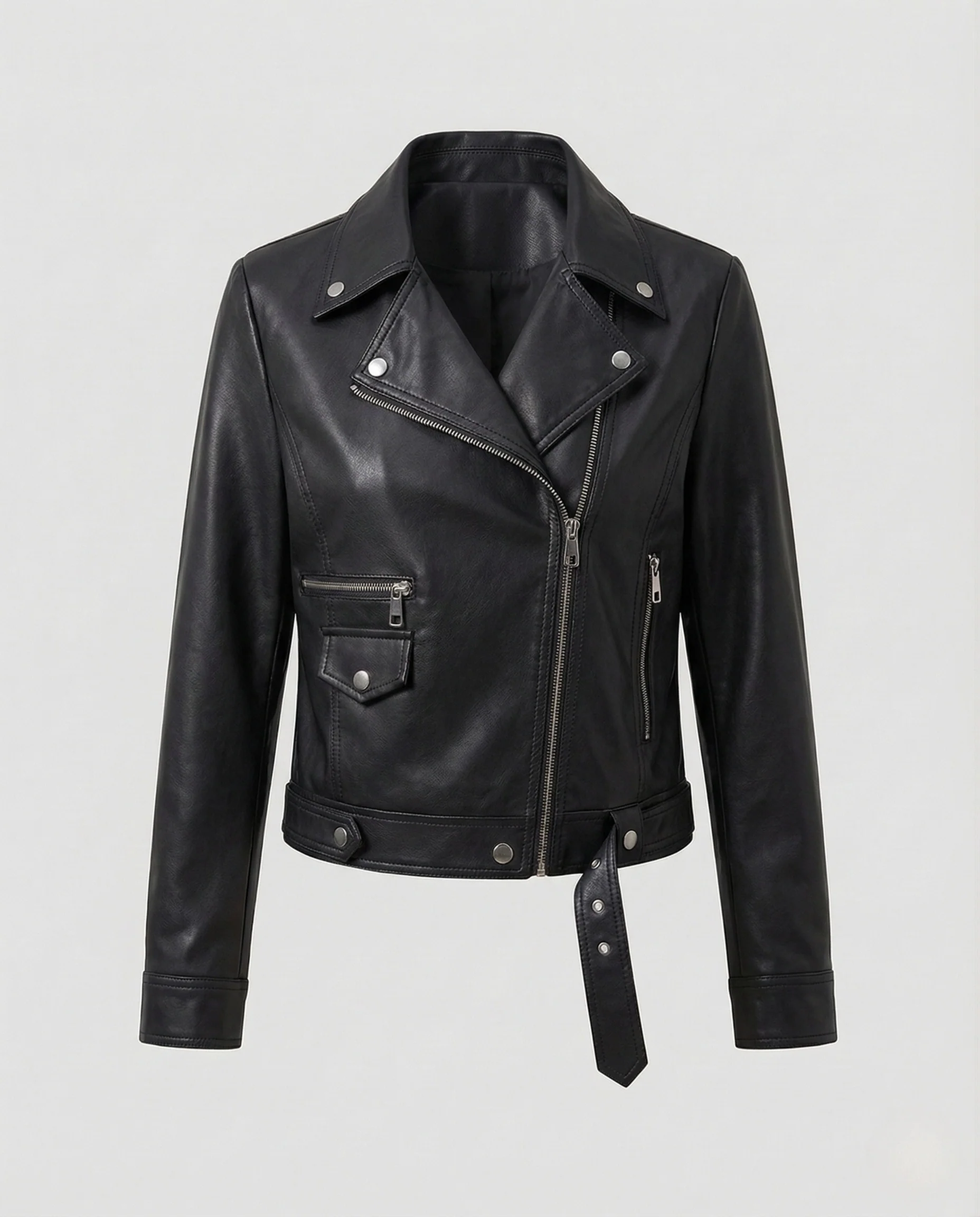 Damen Bikerjacke Veganleder Tailliert Reißverschluss - Image 8