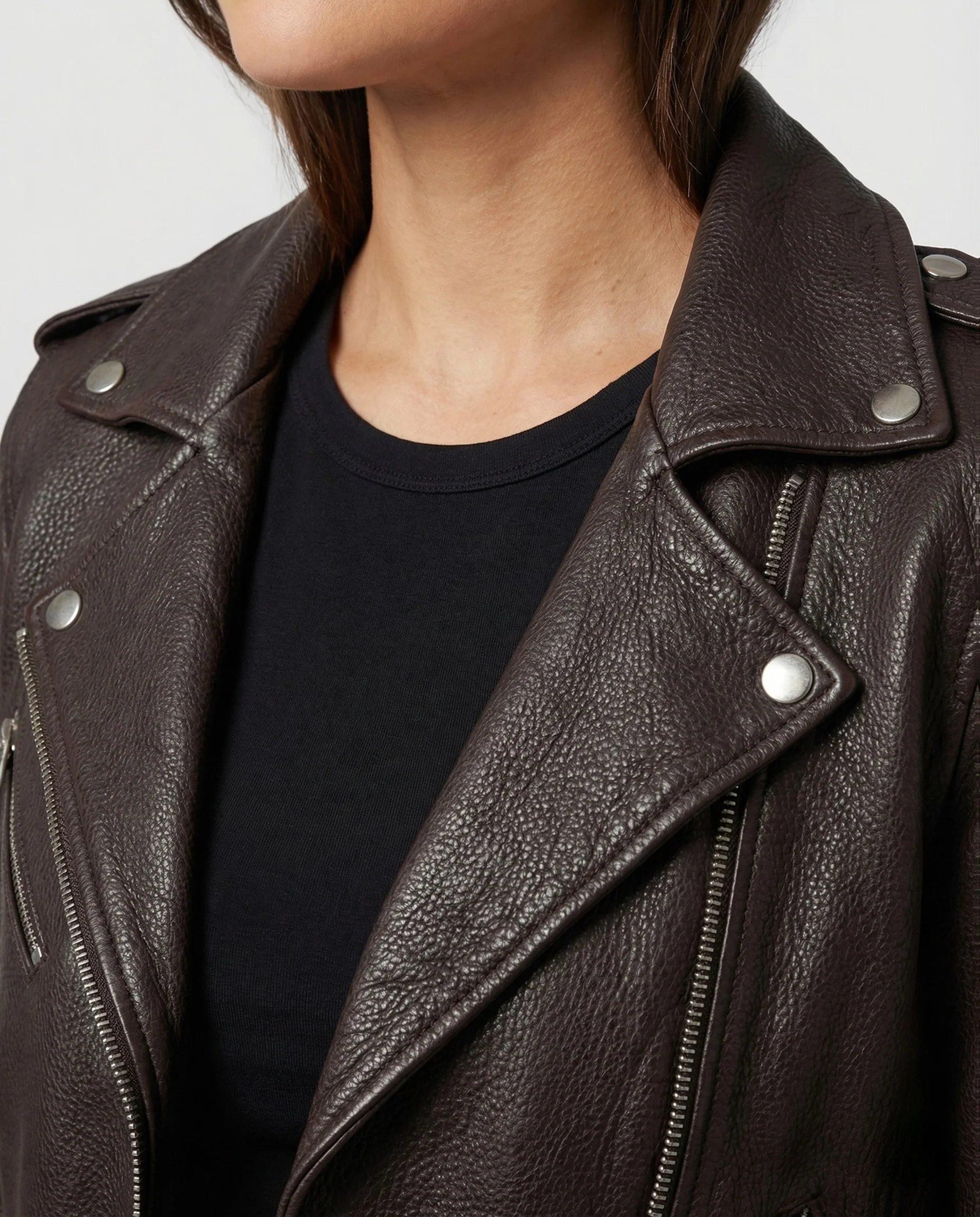 Damen Bikerjacke Kunstleder Tailliert Asymmetrischer Reißverschluss - Image 3