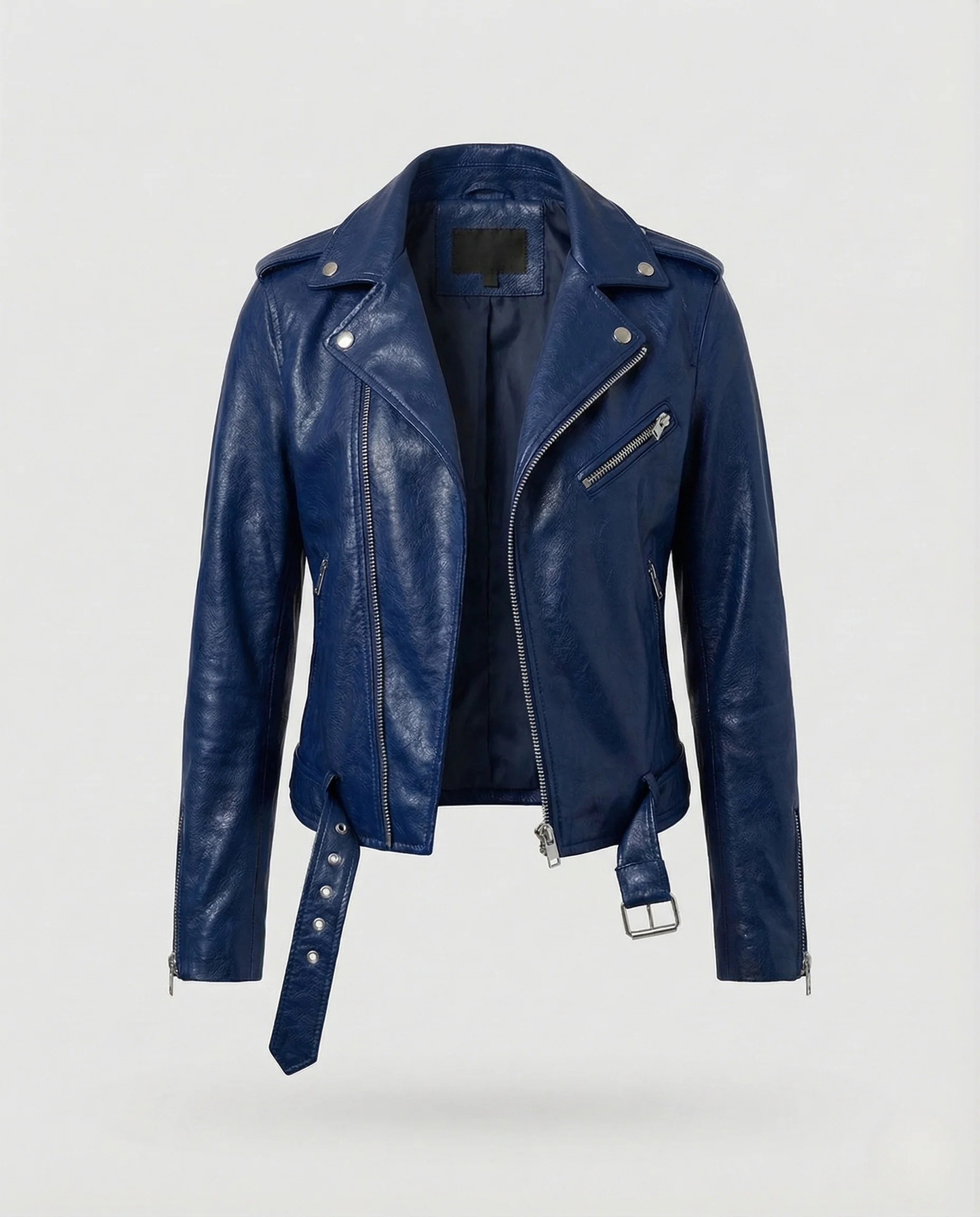 Damen Bikerjacke Kunstleder Tailliert Asymmetrischer Reißverschluss - Image 6