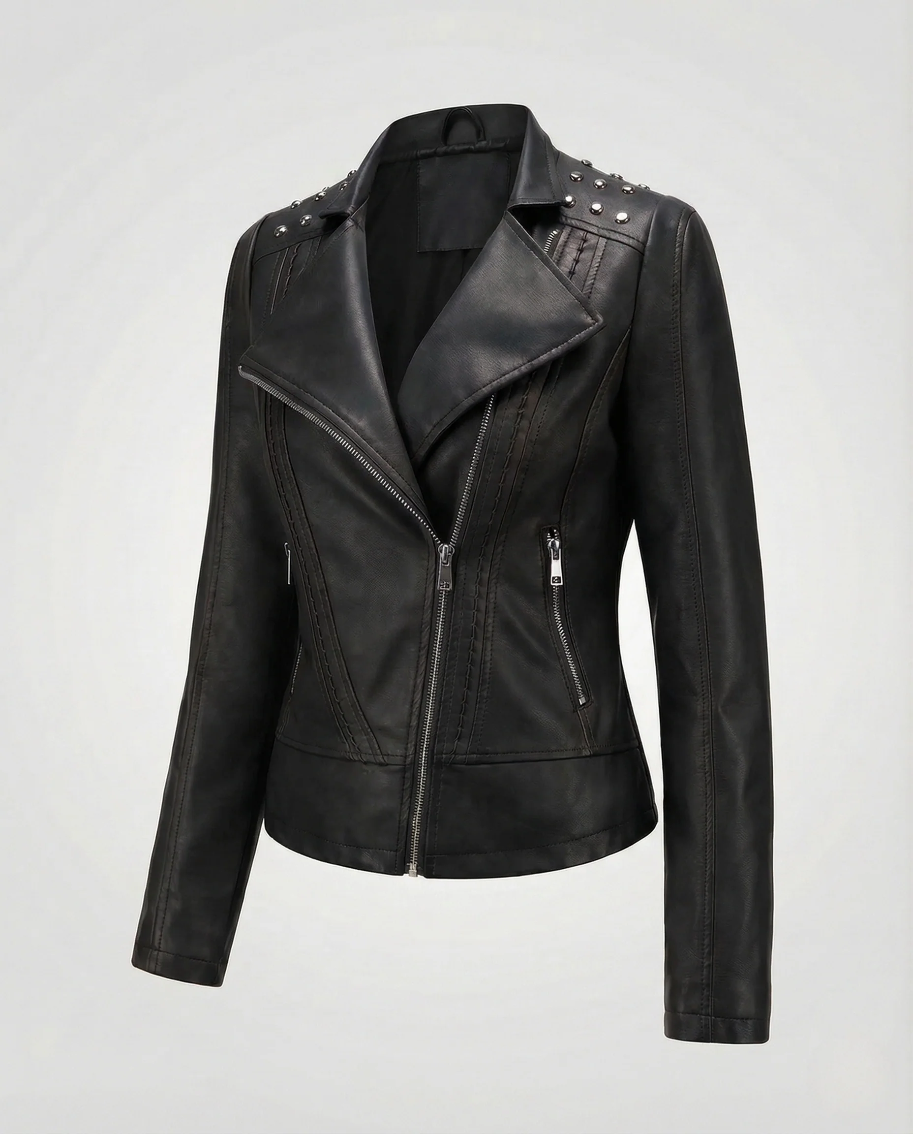 Damen Bikerjacke Lederimitat Nieten - Image 10