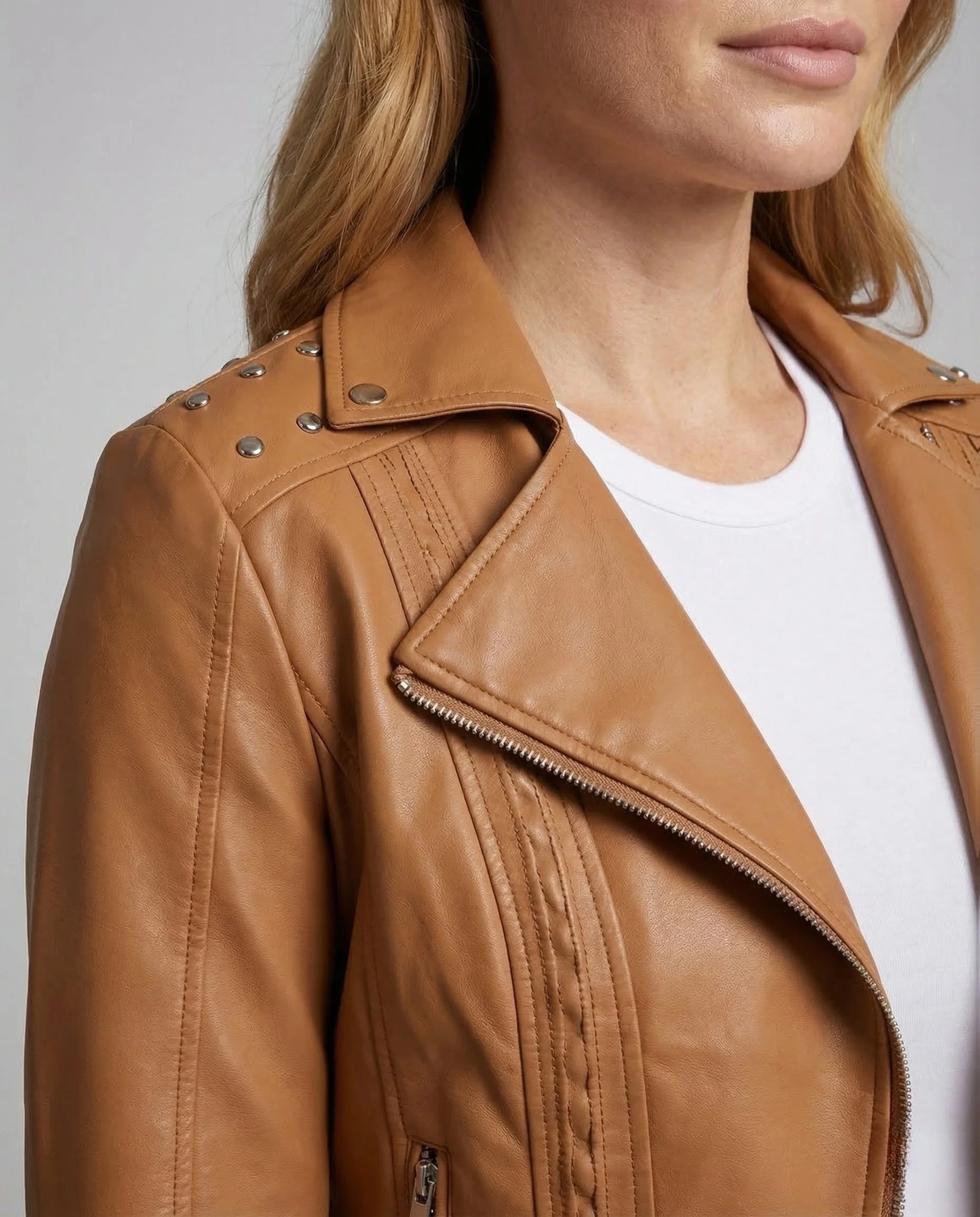 Damen Bikerjacke Lederimitat Nieten - Image 3
