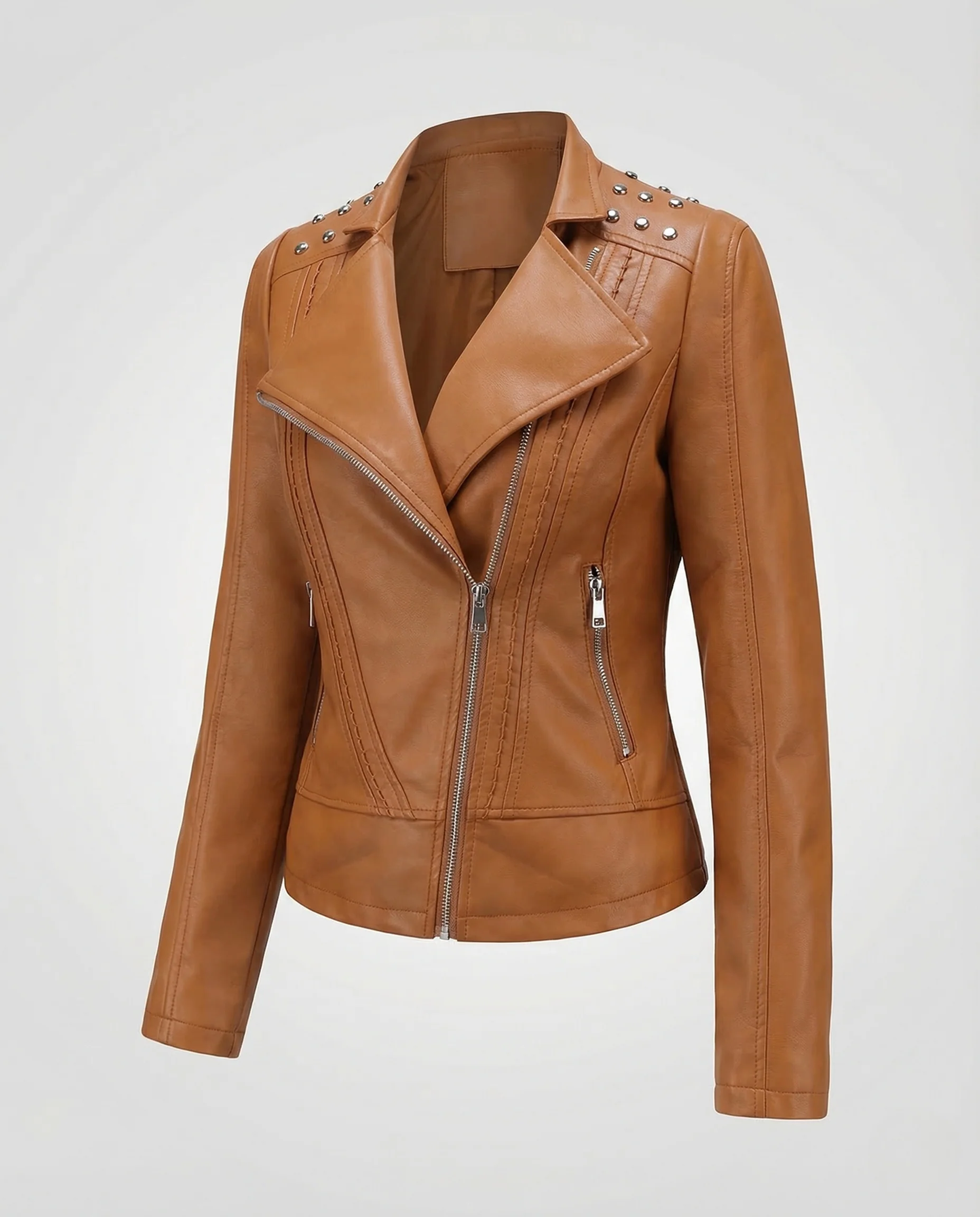 Damen Bikerjacke Lederimitat Nieten - Image 5