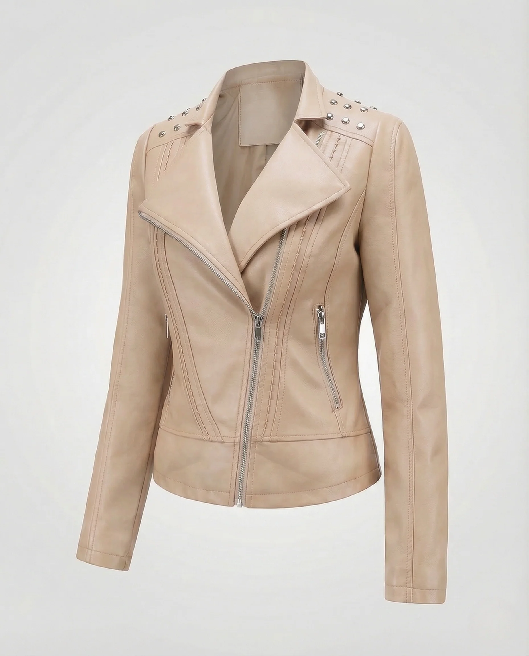 Damen Bikerjacke Lederimitat Nieten - Image 7