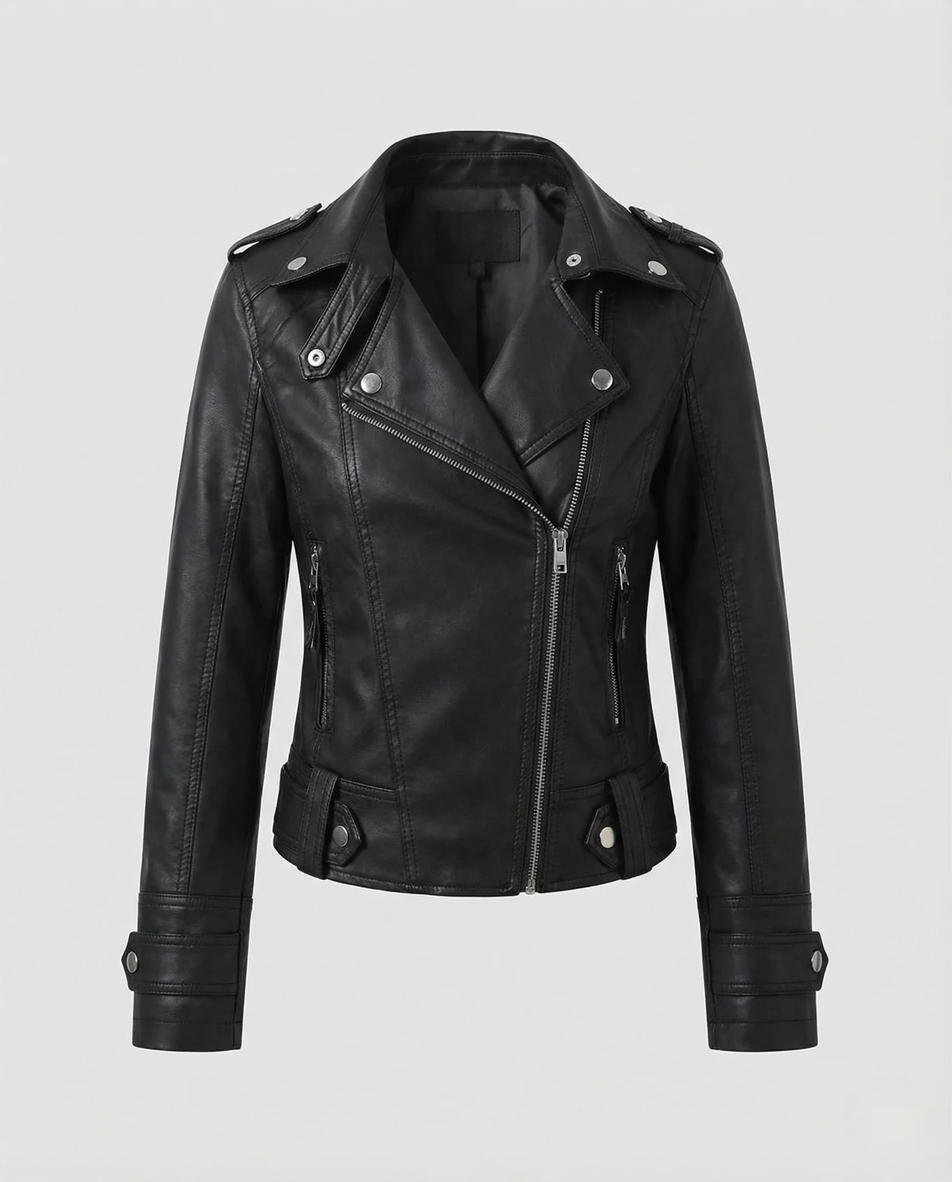 Damen Taillierte Bikerjacke Kunstleder - Image 5