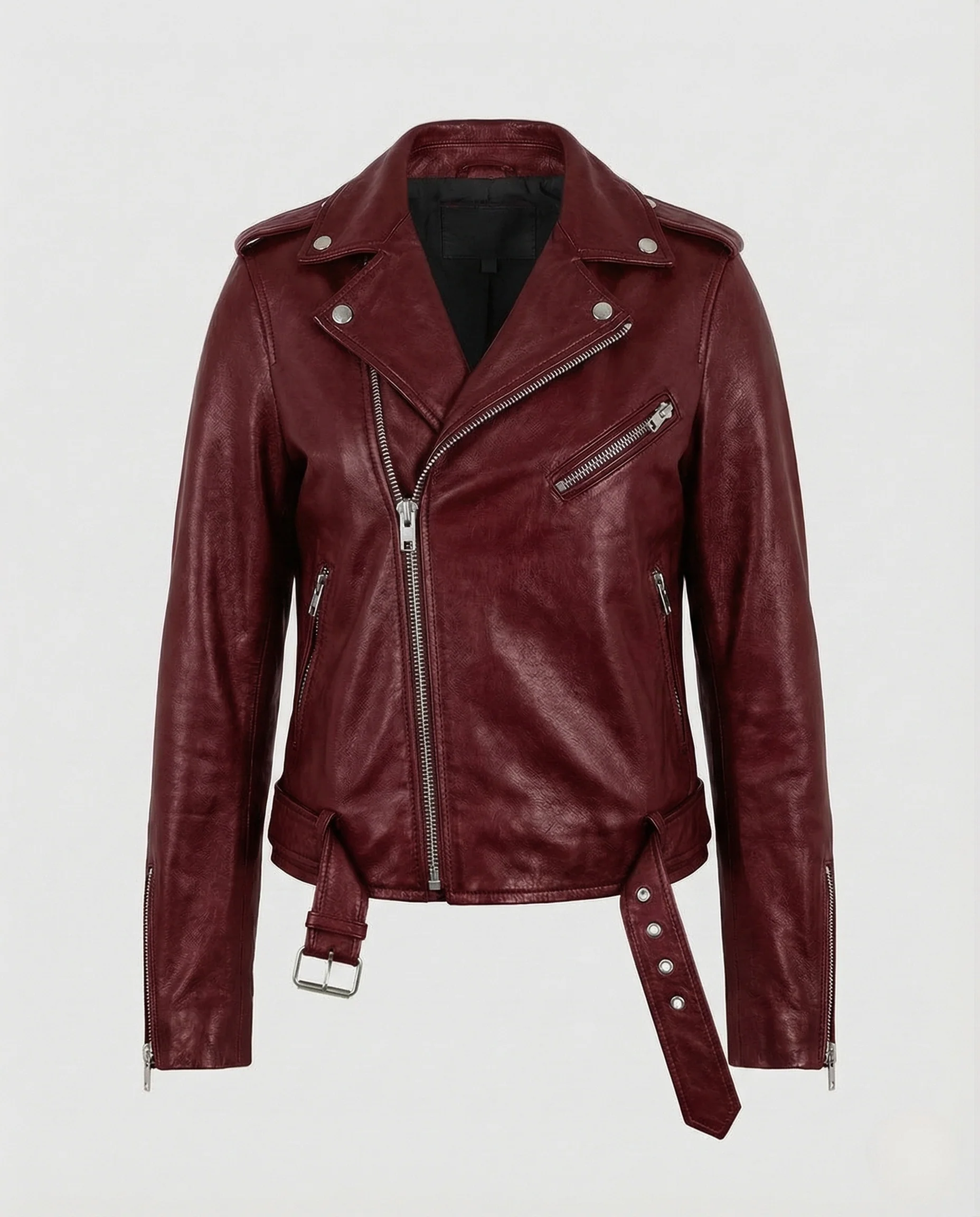 Damen taillierte Bikerjacke Lederoptik mit Gürtel - Image 7