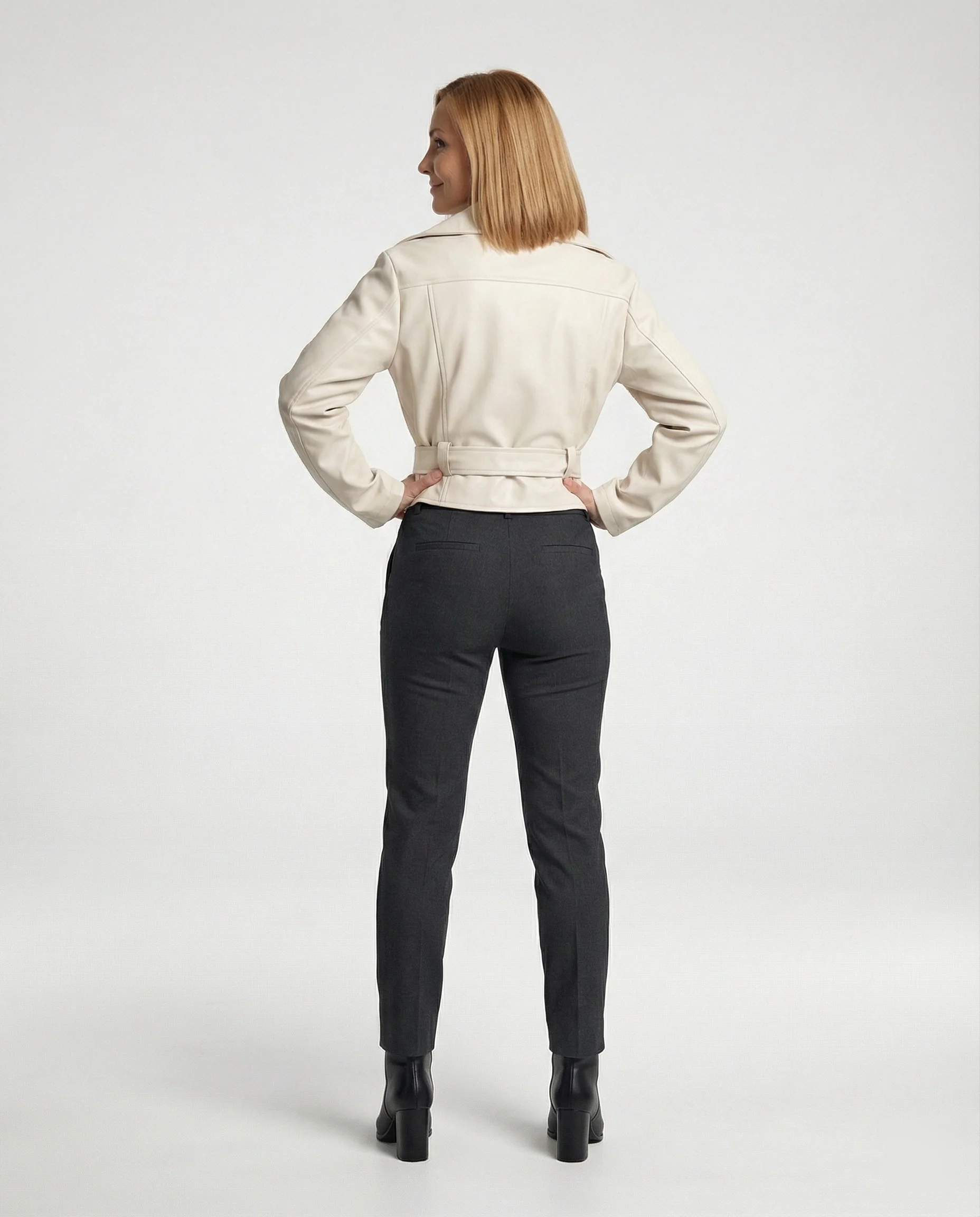 Damen Lederjacke Schwarz tailliert - Image 3