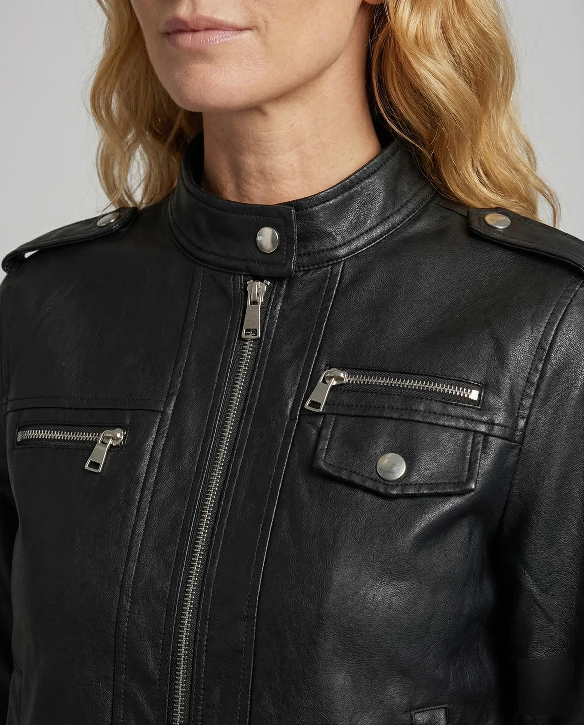 Damen Bikerjacke Tailliert Rippbündchen - Image 3