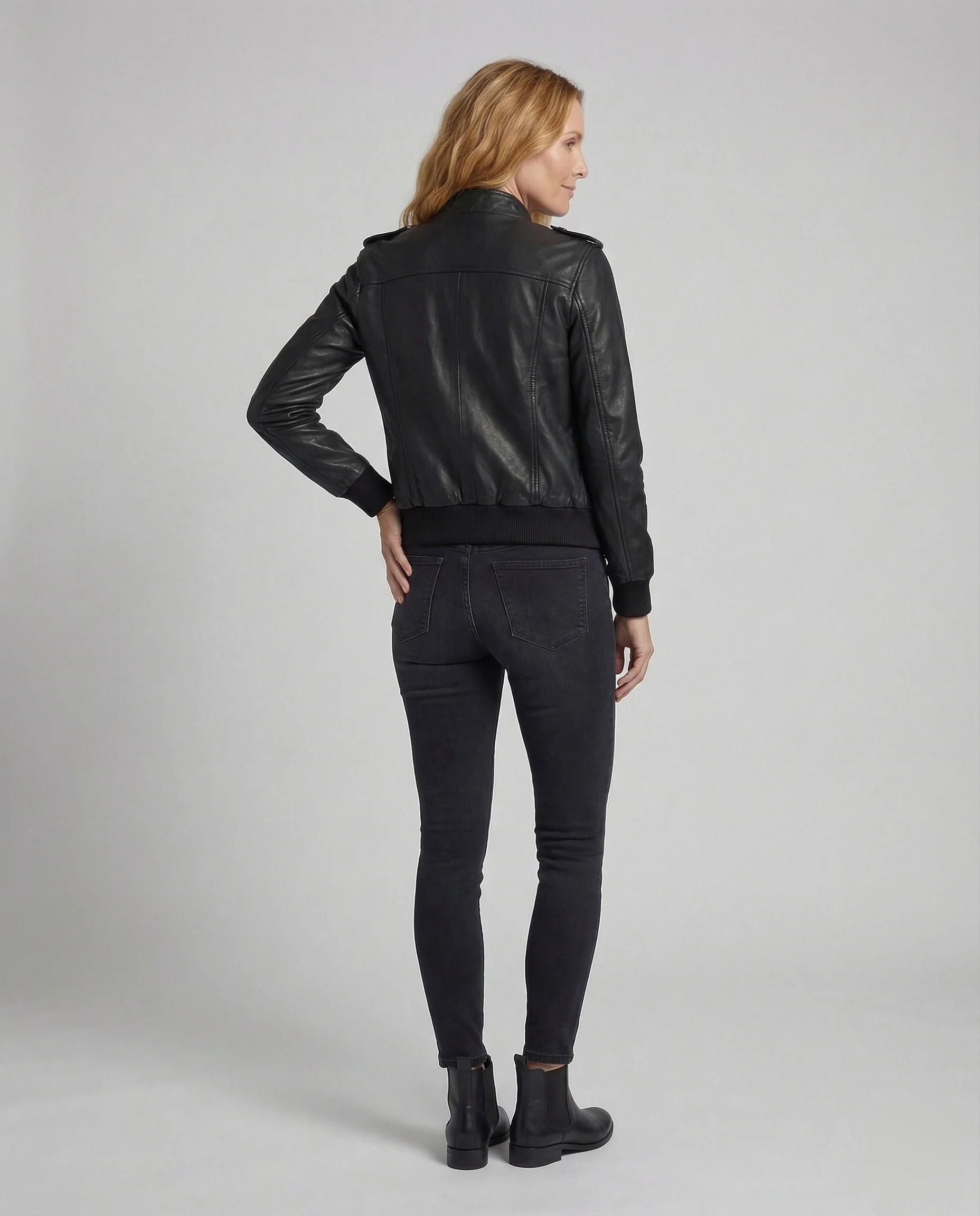 Damen Bikerjacke Tailliert Rippbündchen - Image 4