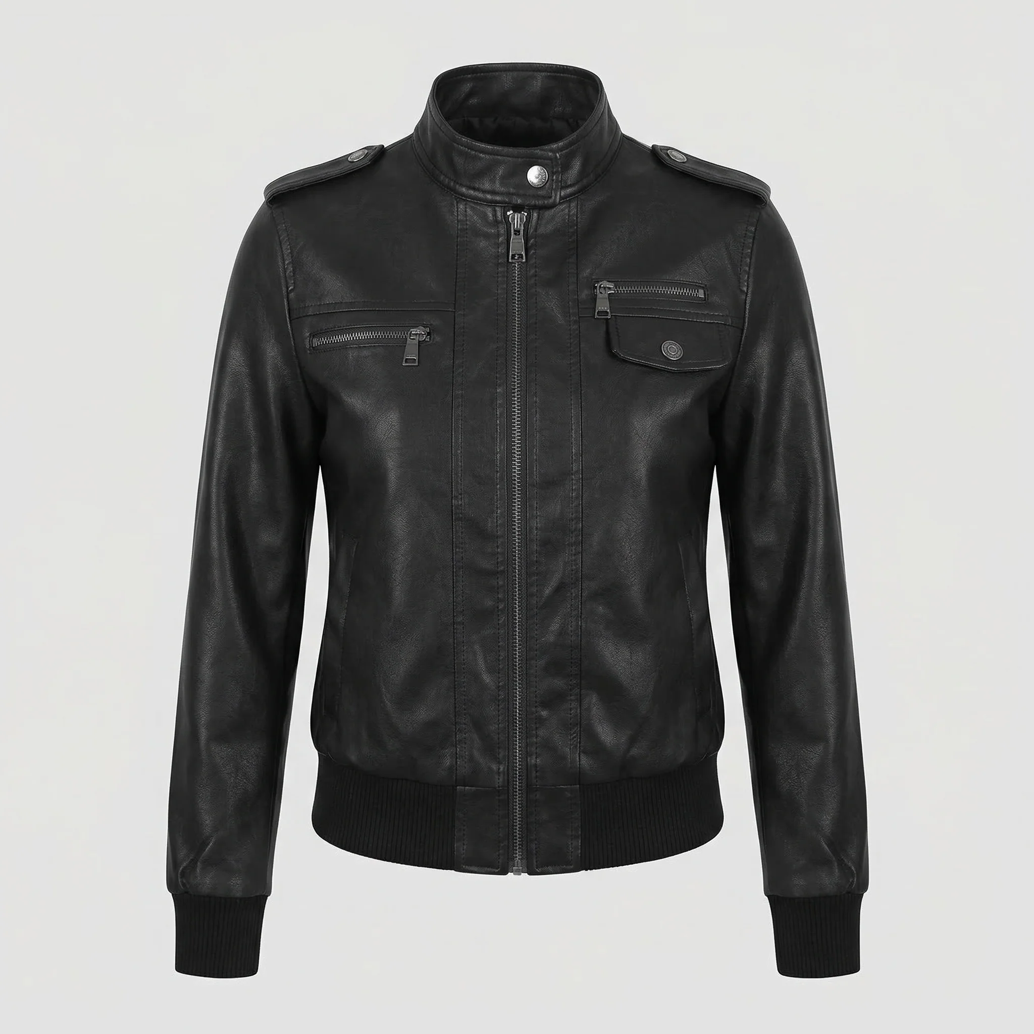 Damen Bikerjacke Tailliert Rippbündchen - Image 5