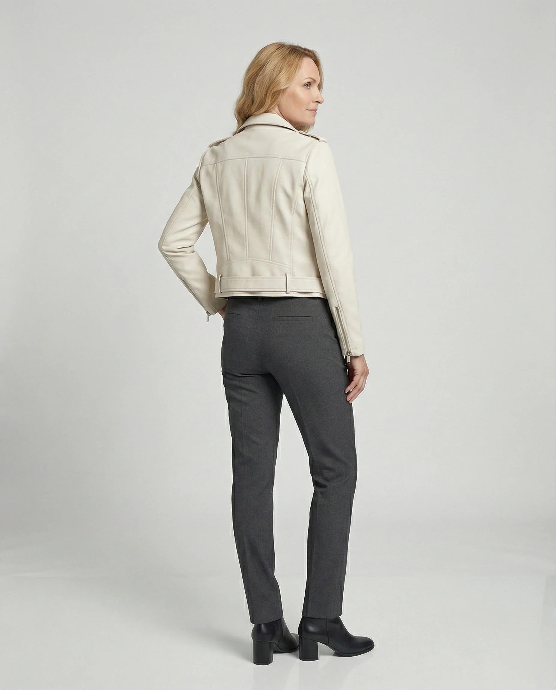 Damen Lederjacke Schwarz Echtleder Look - Image 3
