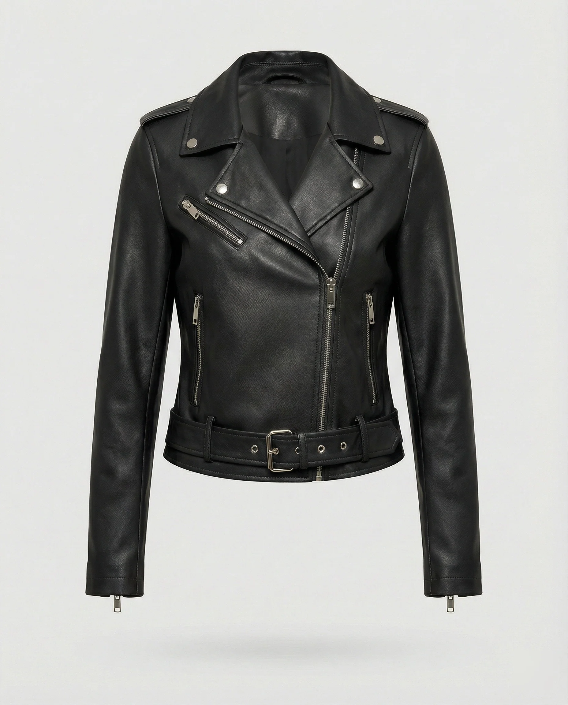 Damen Lederjacke Schwarz Echtleder Look - Image 8