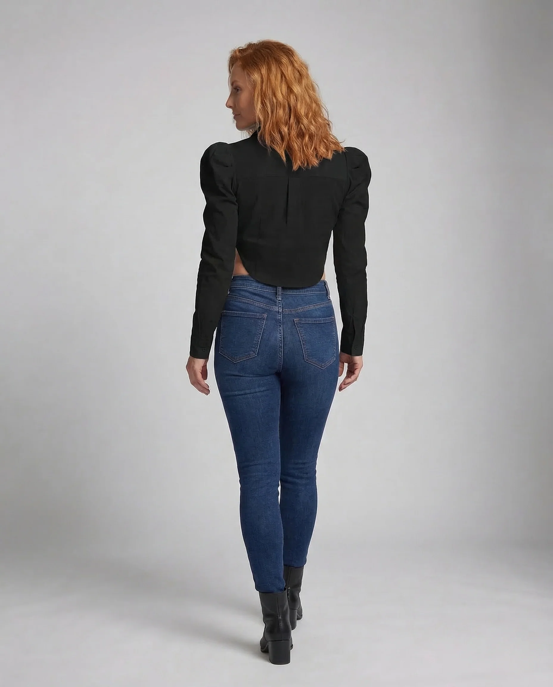 Damen Cropbluse Cut Out Puffärmel - Image 4