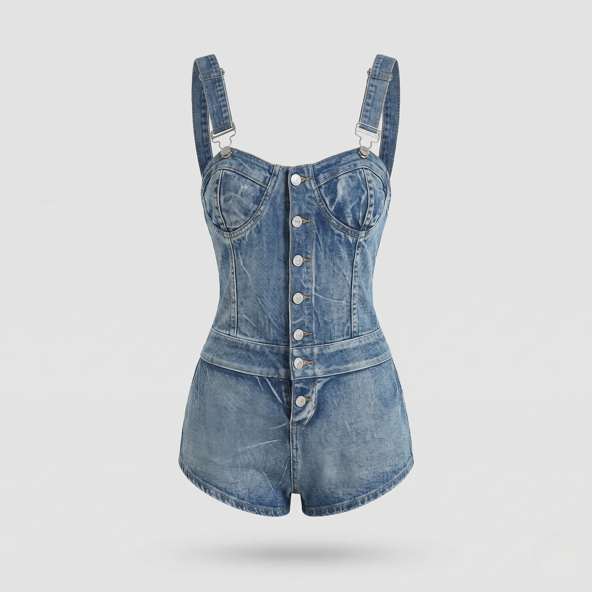 Damen Denim Latzshorts Tailliert - Image 5