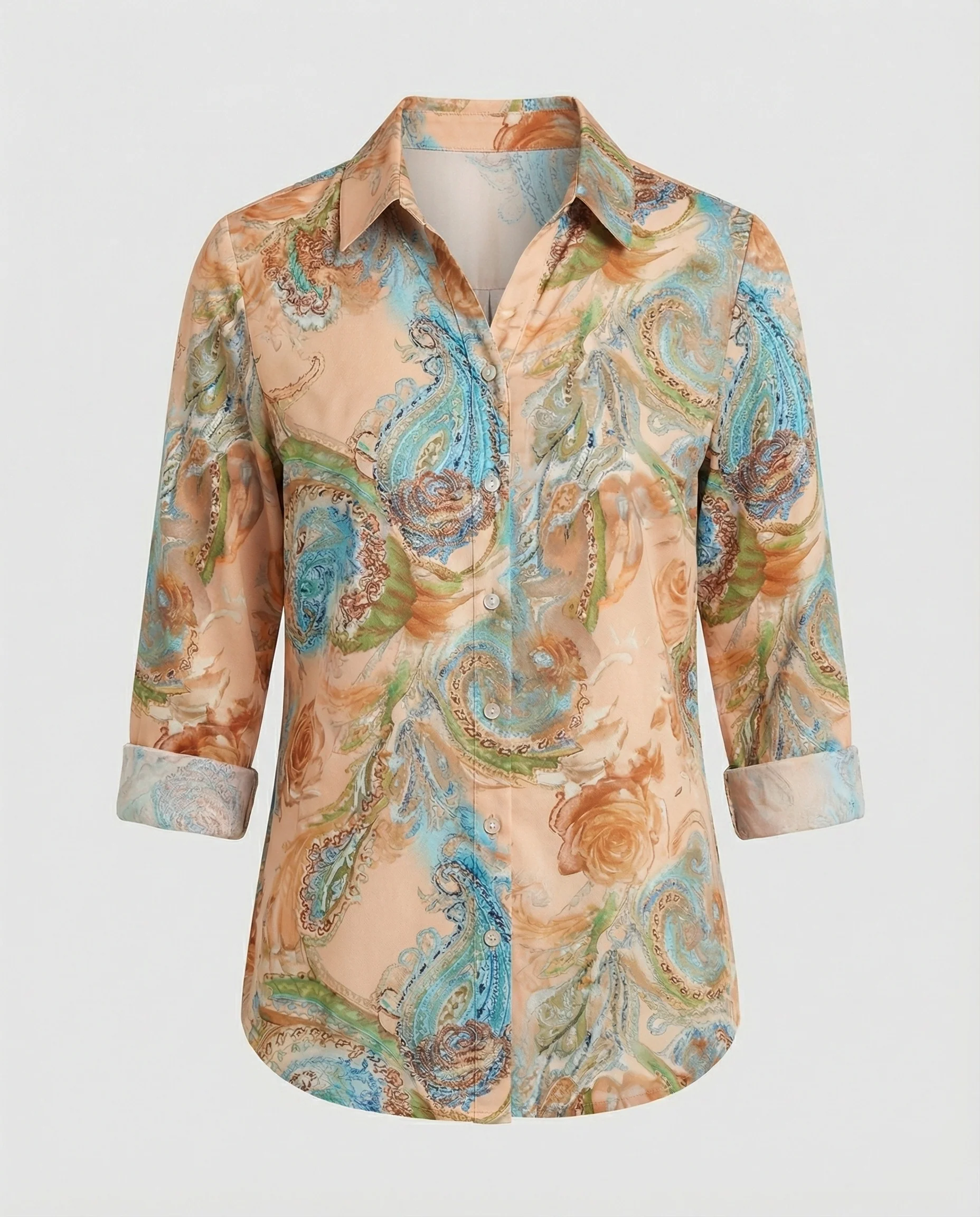 Hemdbluse Seidenoptik Damen Floral - Image 17