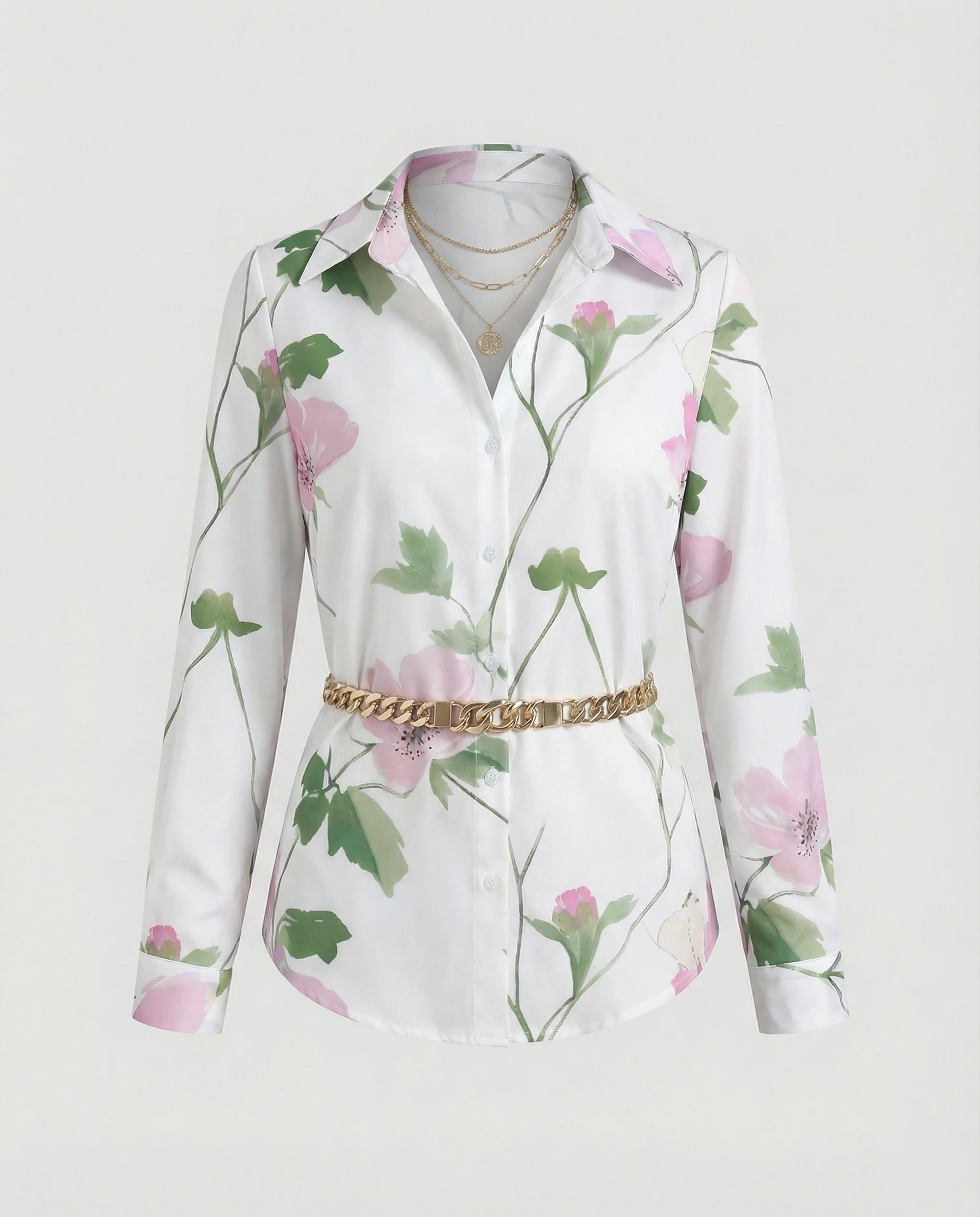 Hemdbluse Seidenoptik Damen Floral - Image 2