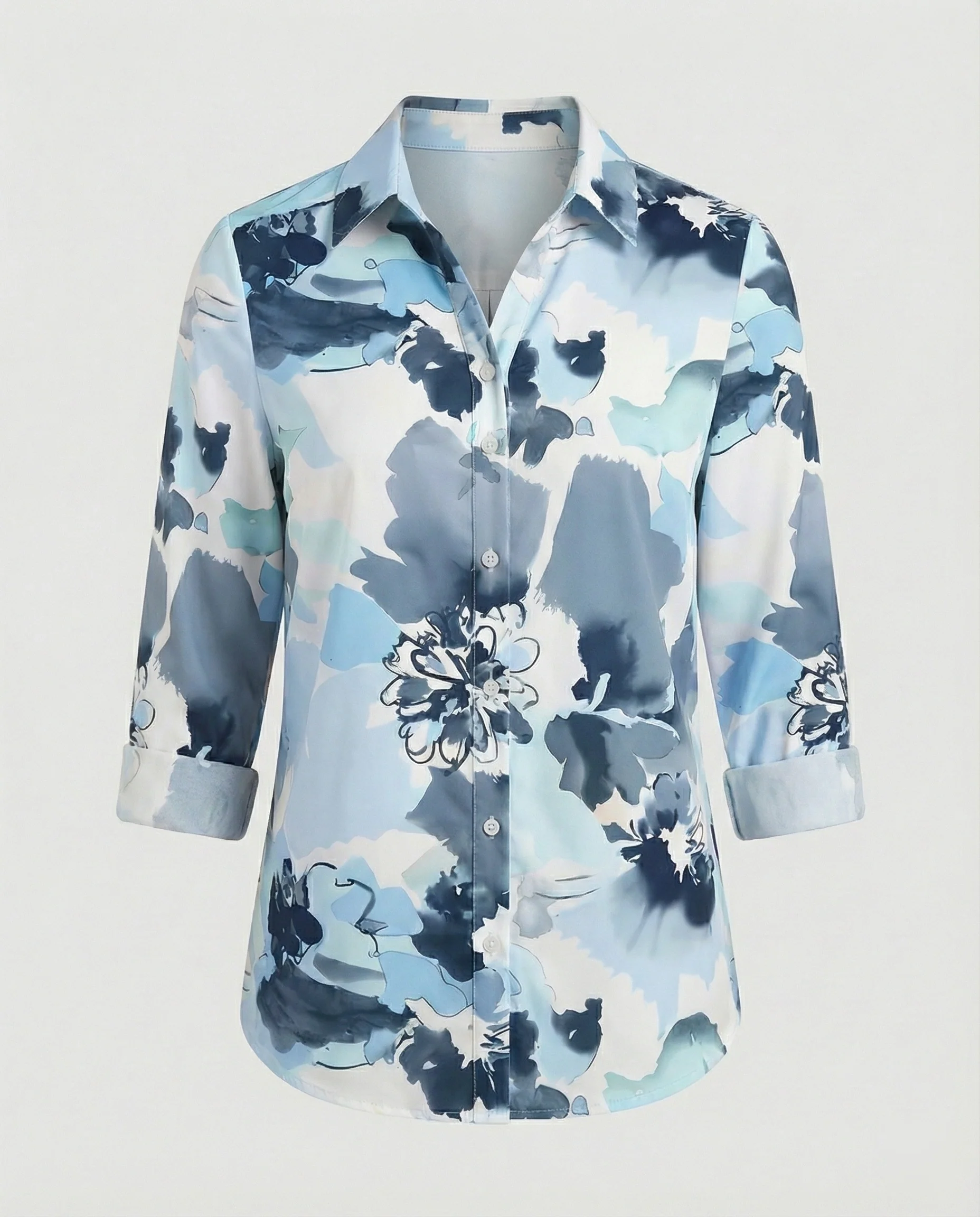 Hemdbluse Seidenoptik Damen Floral - Image 22