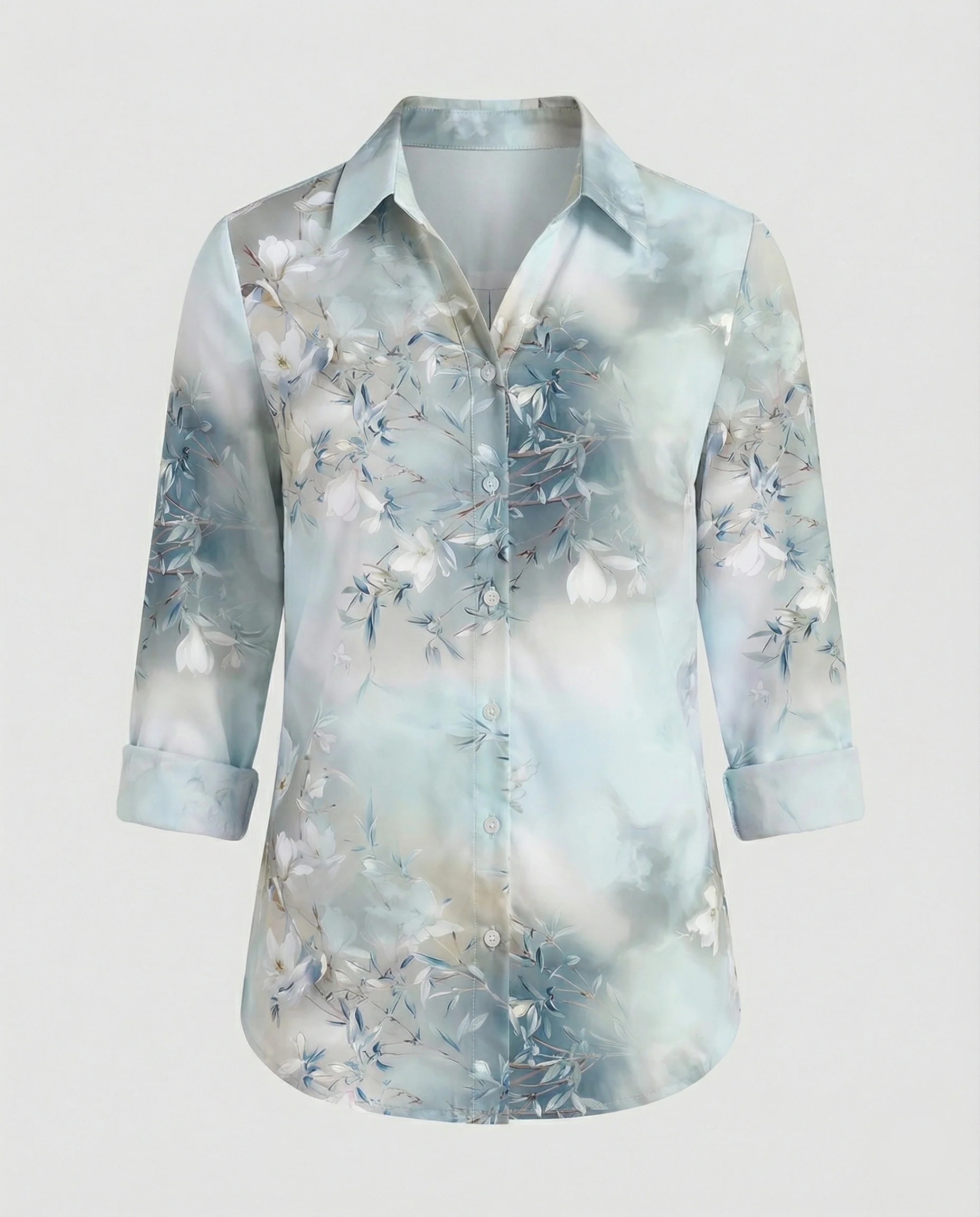 Hemdbluse Seidenoptik Damen Floral - Image 25