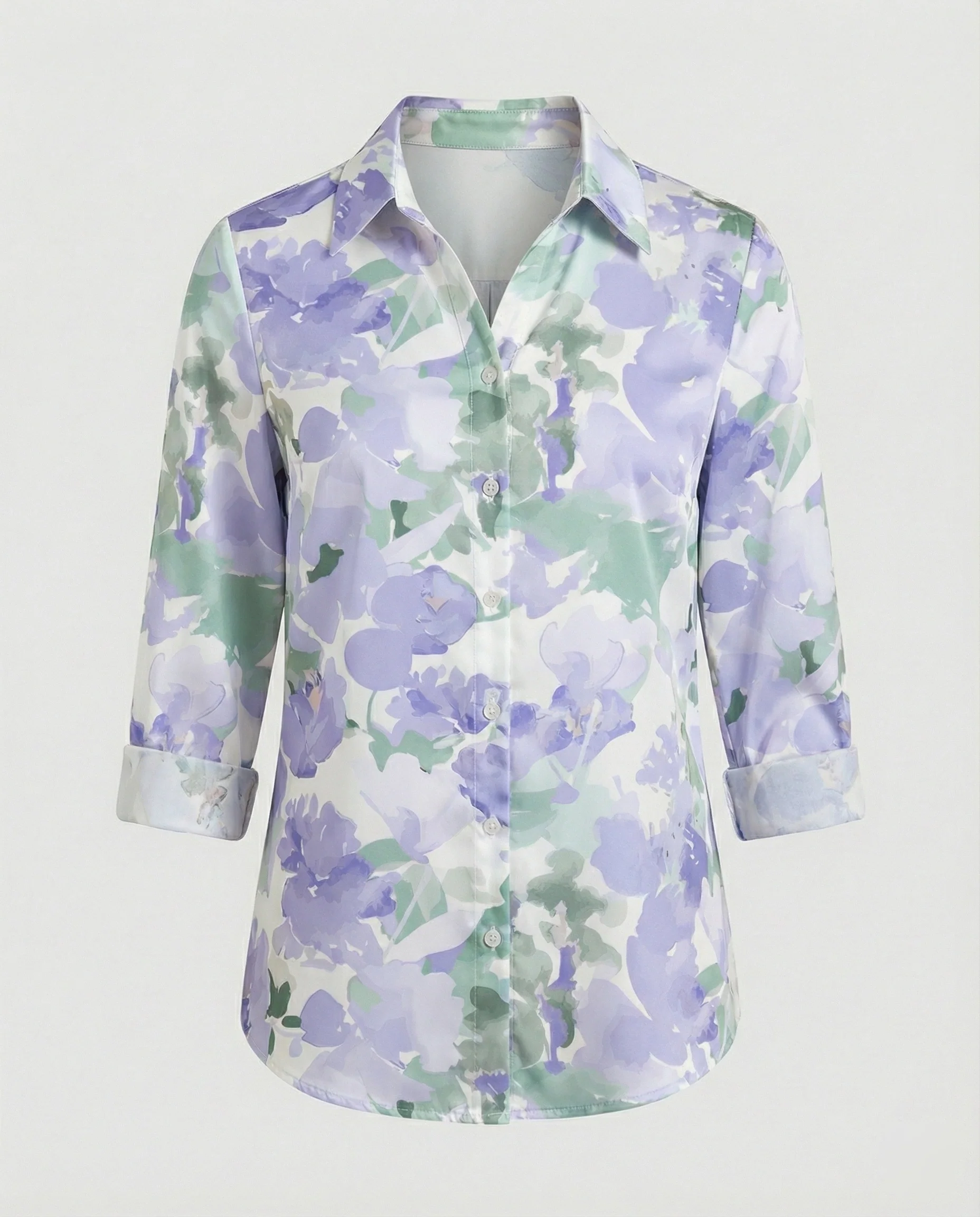 Hemdbluse Seidenoptik Damen Floral - Image 26