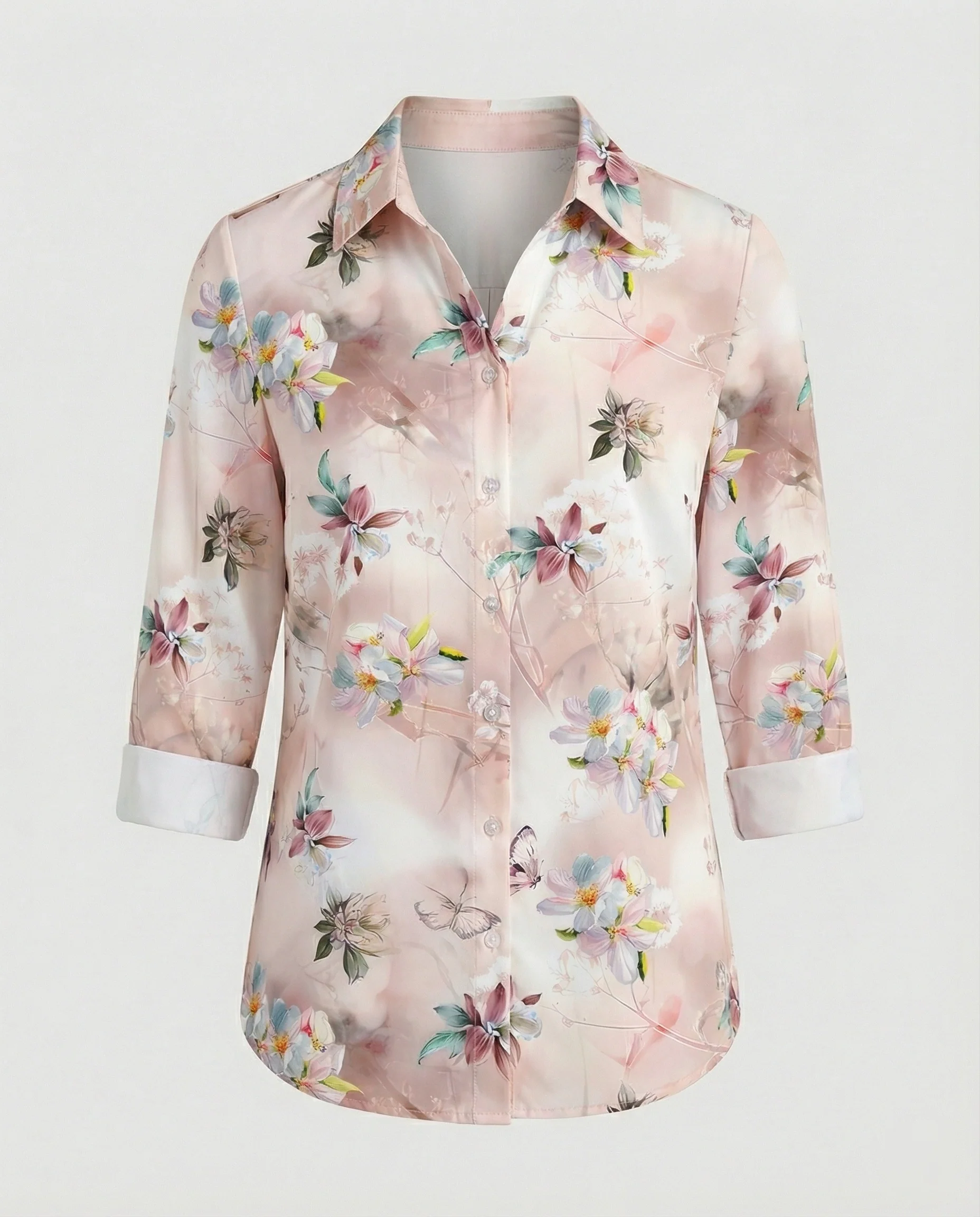 Hemdbluse Seidenoptik Damen Floral - Image 27