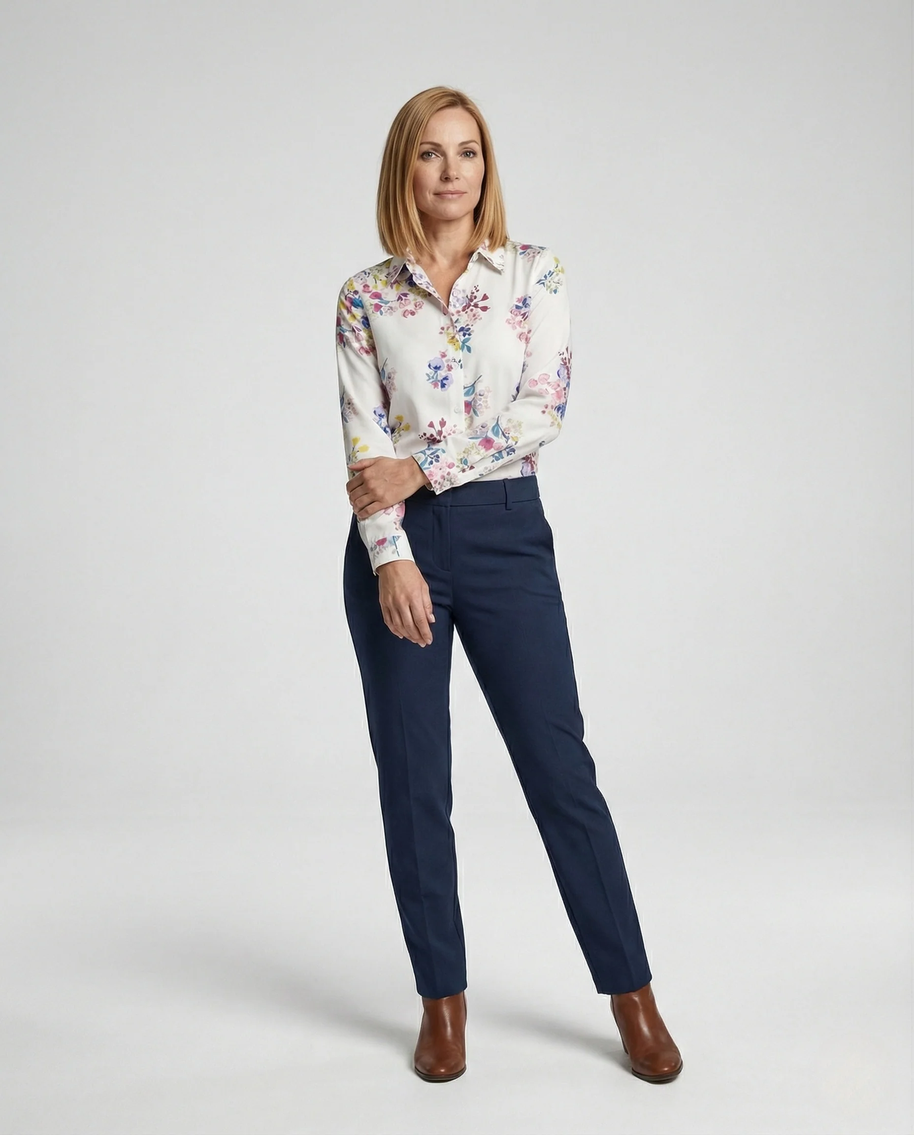 Hemdbluse Aquarell Print Damen Tailliert