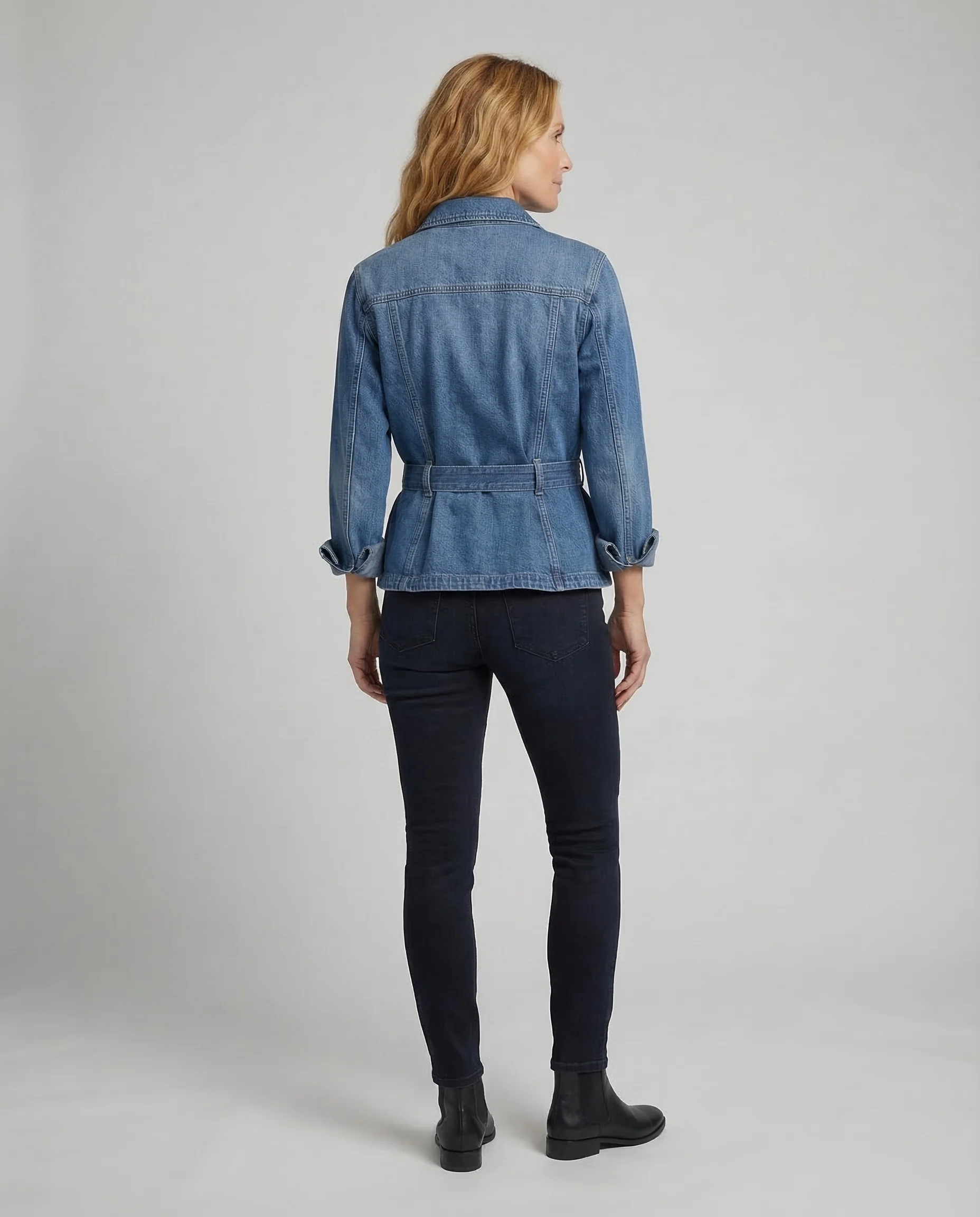 Damen Jeansjacke Tailliert Gürtel - Image 4