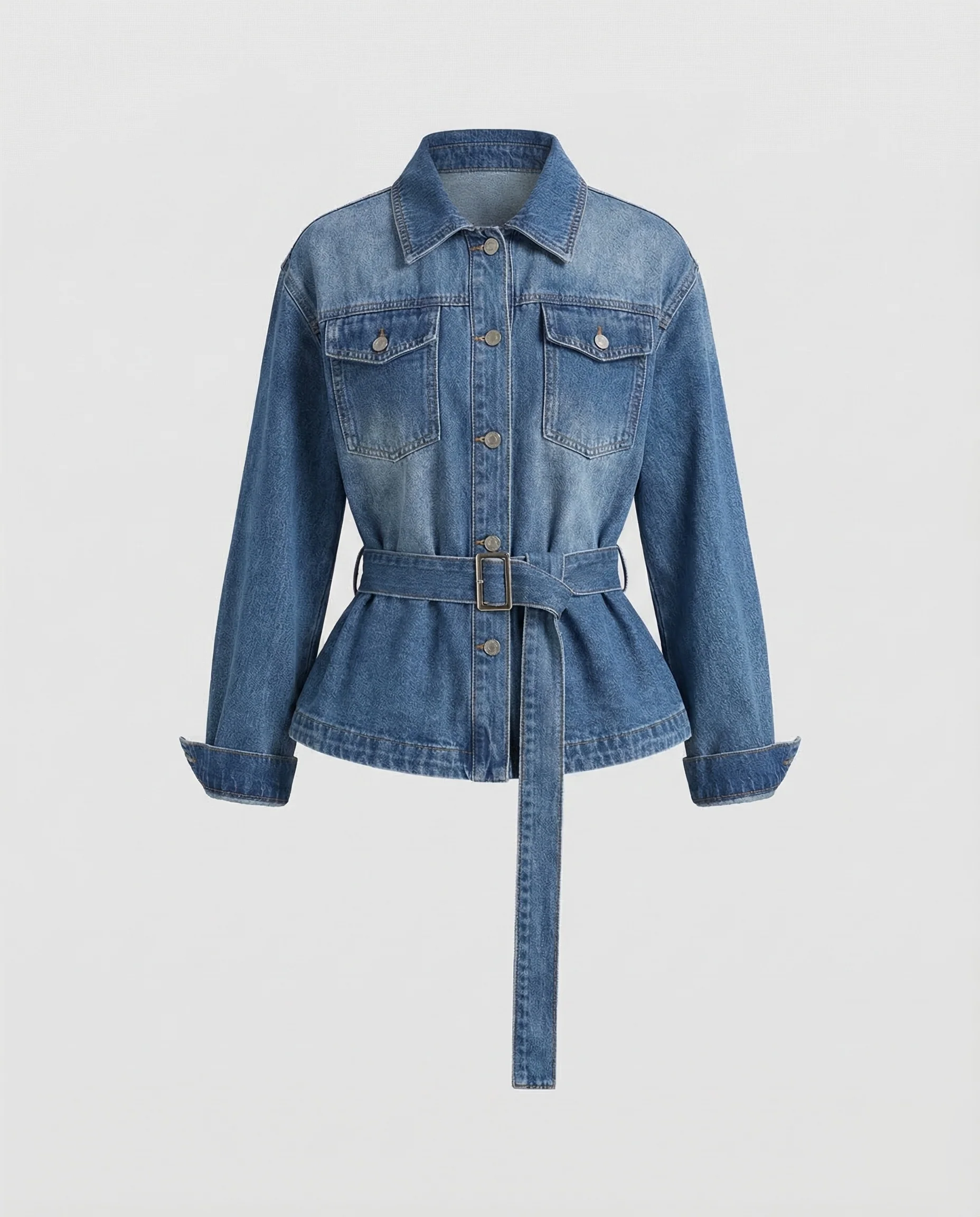 Damen Jeansjacke Tailliert Gürtel - Image 5