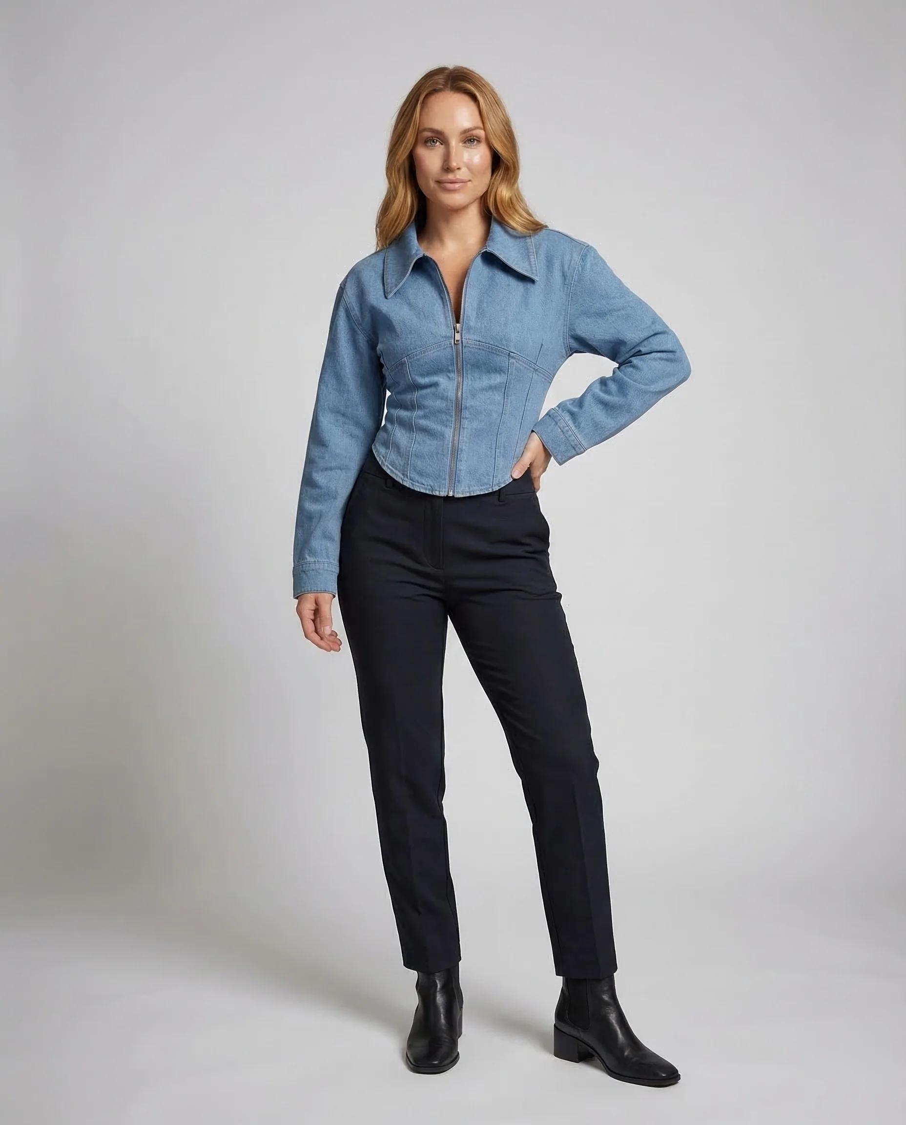 Damen Jeansjacke tailliert mit Reißverschluss