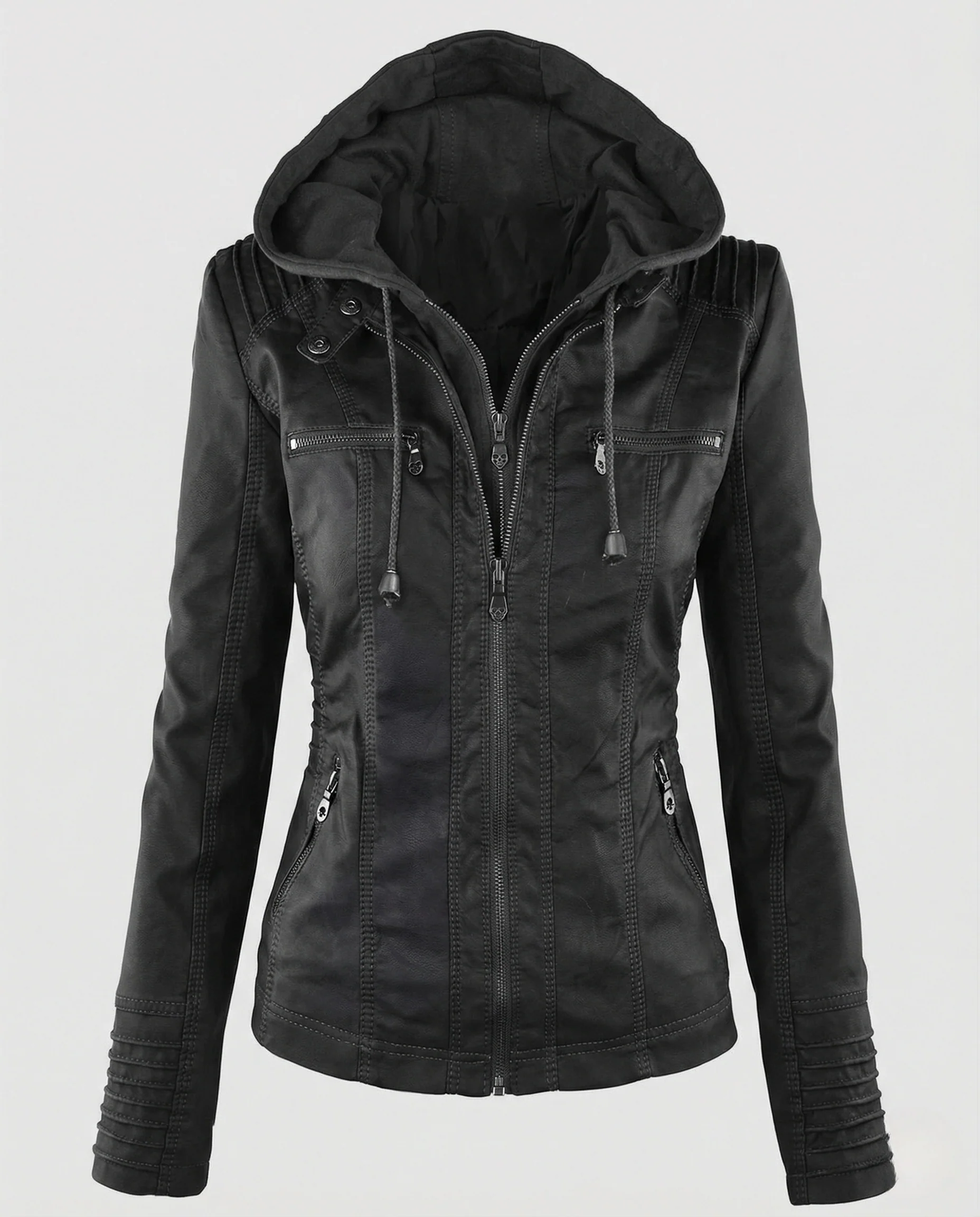 Damen Kunstlederjacke mit Kapuze - Image 6