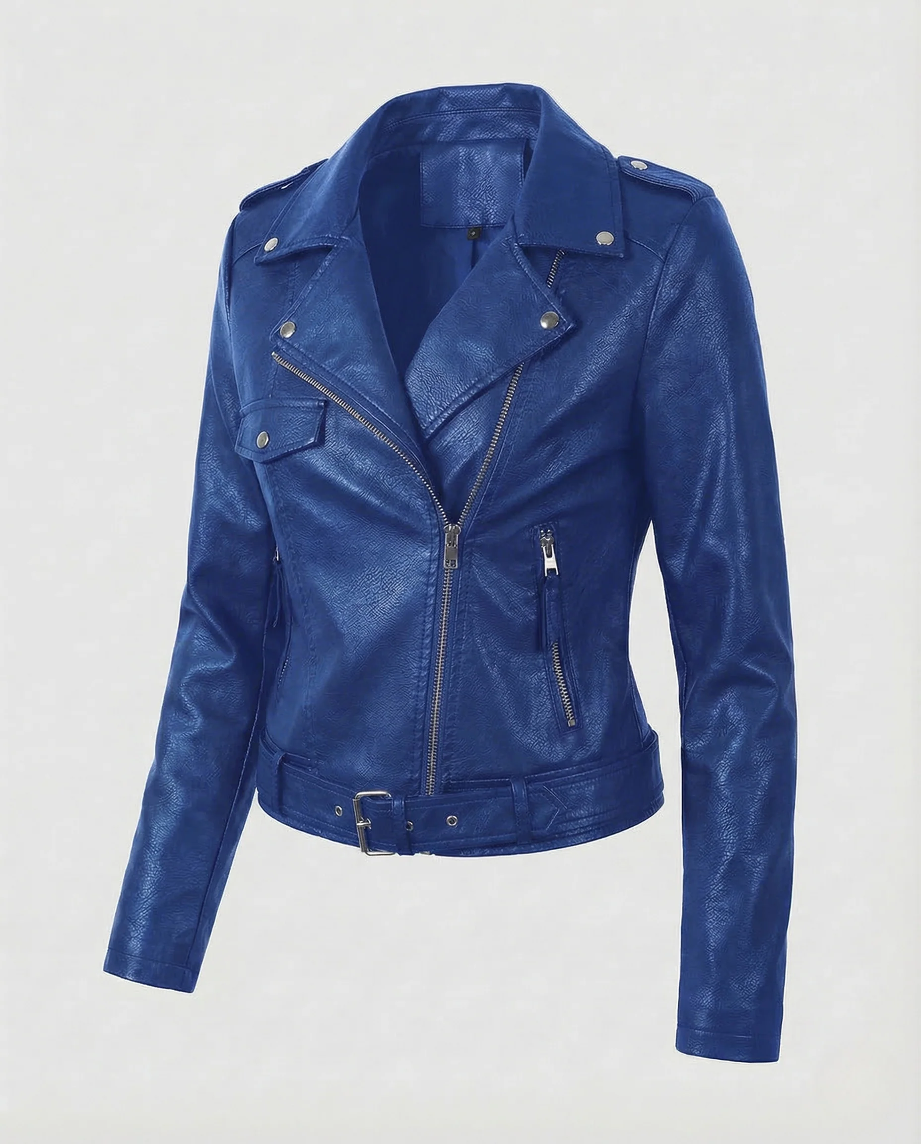 Damen Kunstleder Bikerjacke Schnallenbund - Image 10
