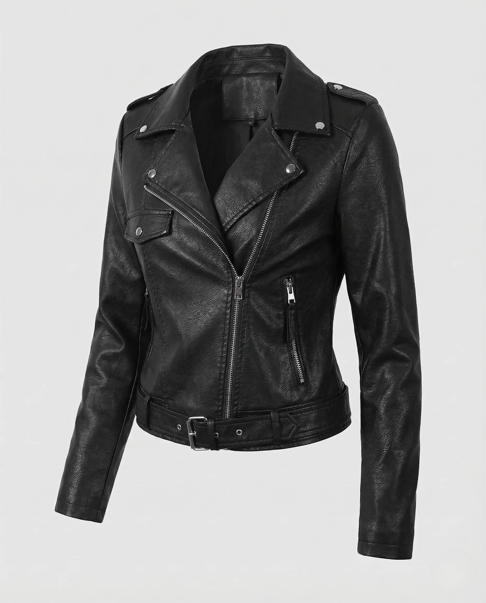 Damen Kunstleder Bikerjacke Schnallenbund - Image 5