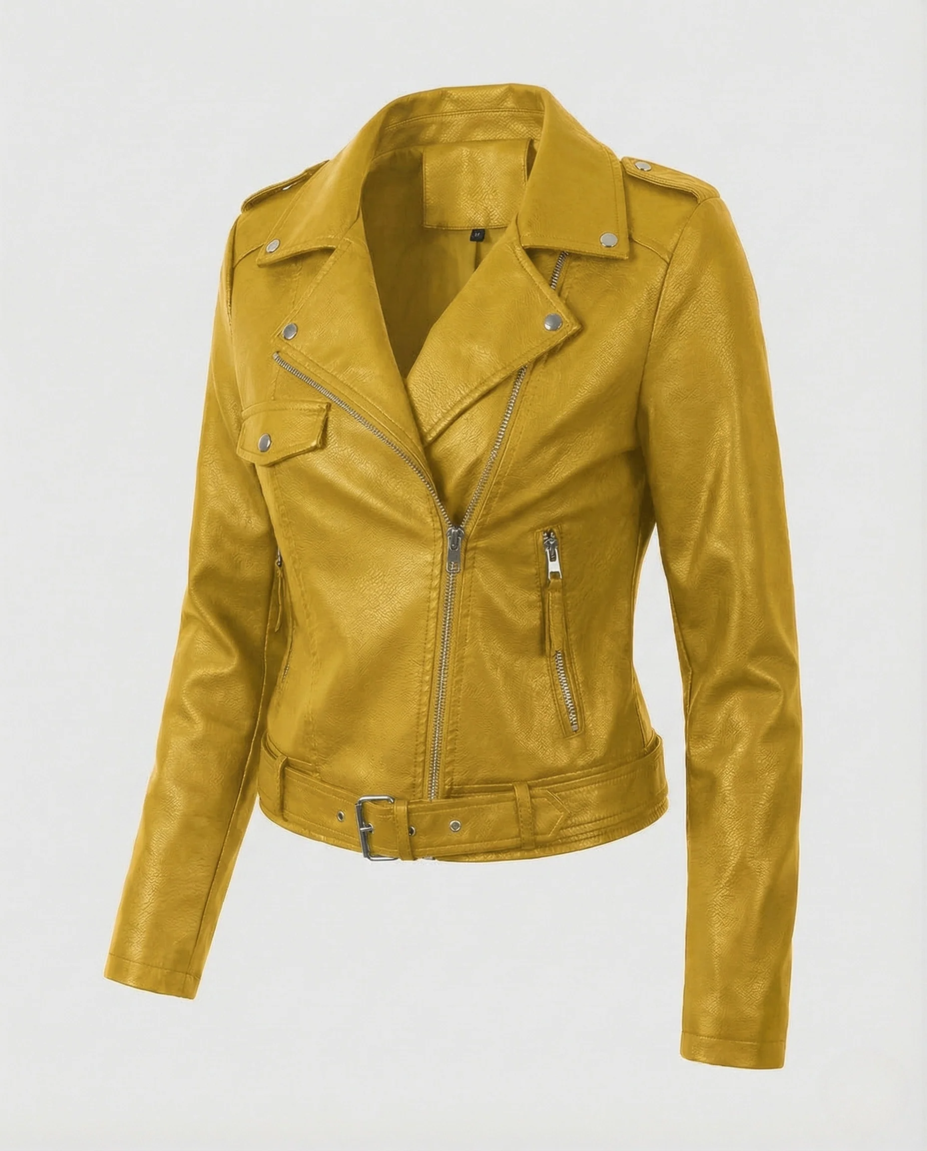 Damen Kunstleder Bikerjacke Schnallenbund - Image 6