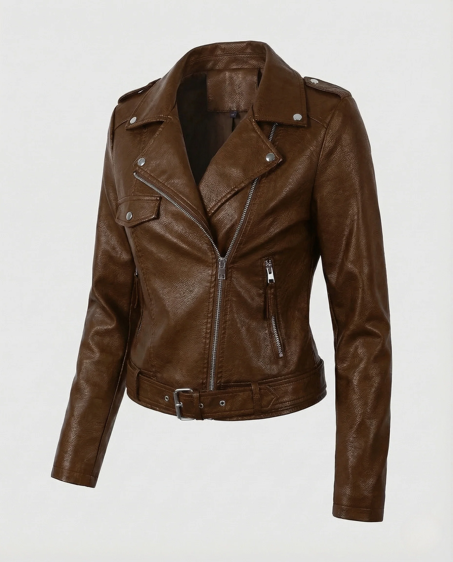 Damen Kunstleder Bikerjacke Schnallenbund - Image 8
