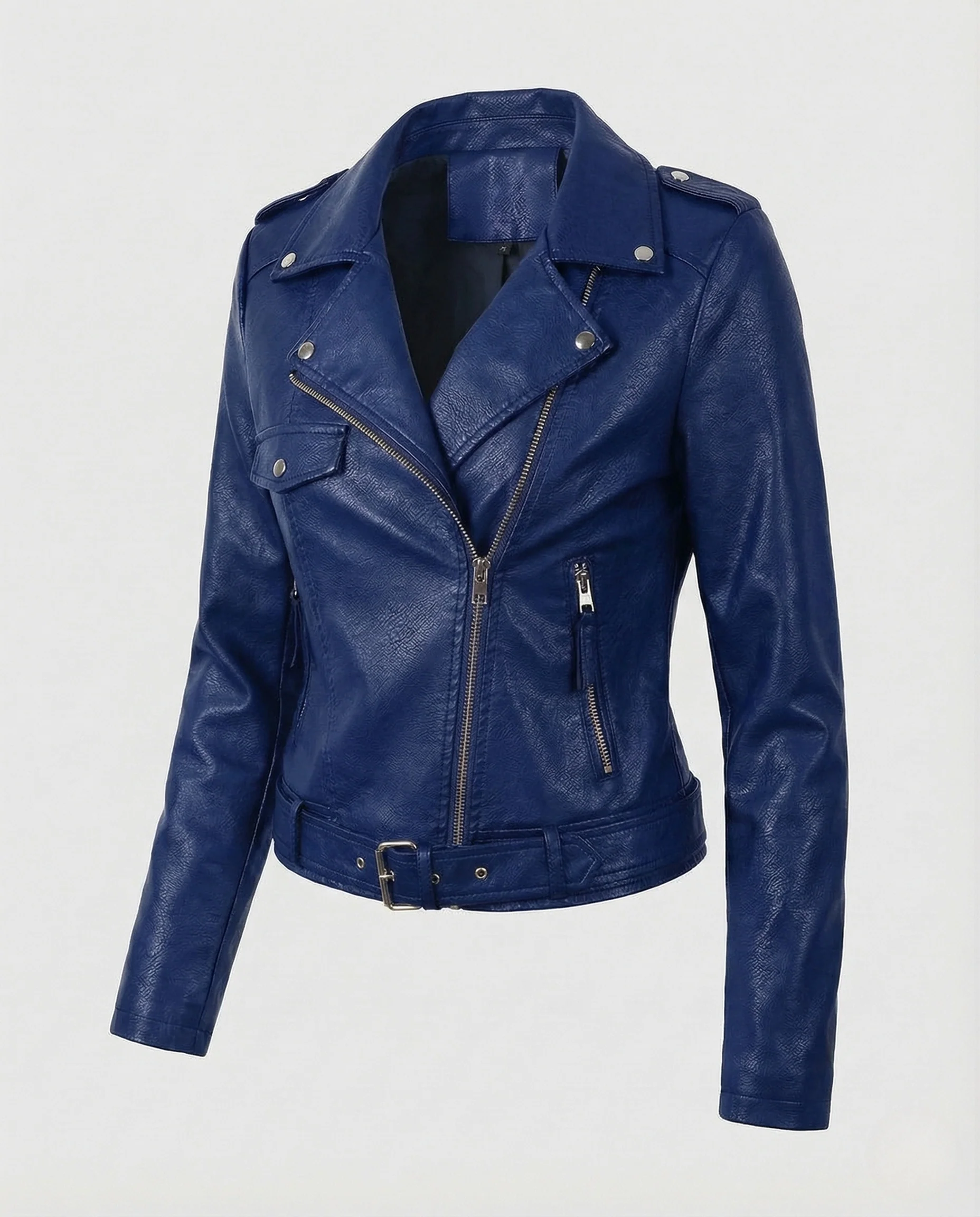 Damen Kunstleder Bikerjacke Schnallenbund - Image 9