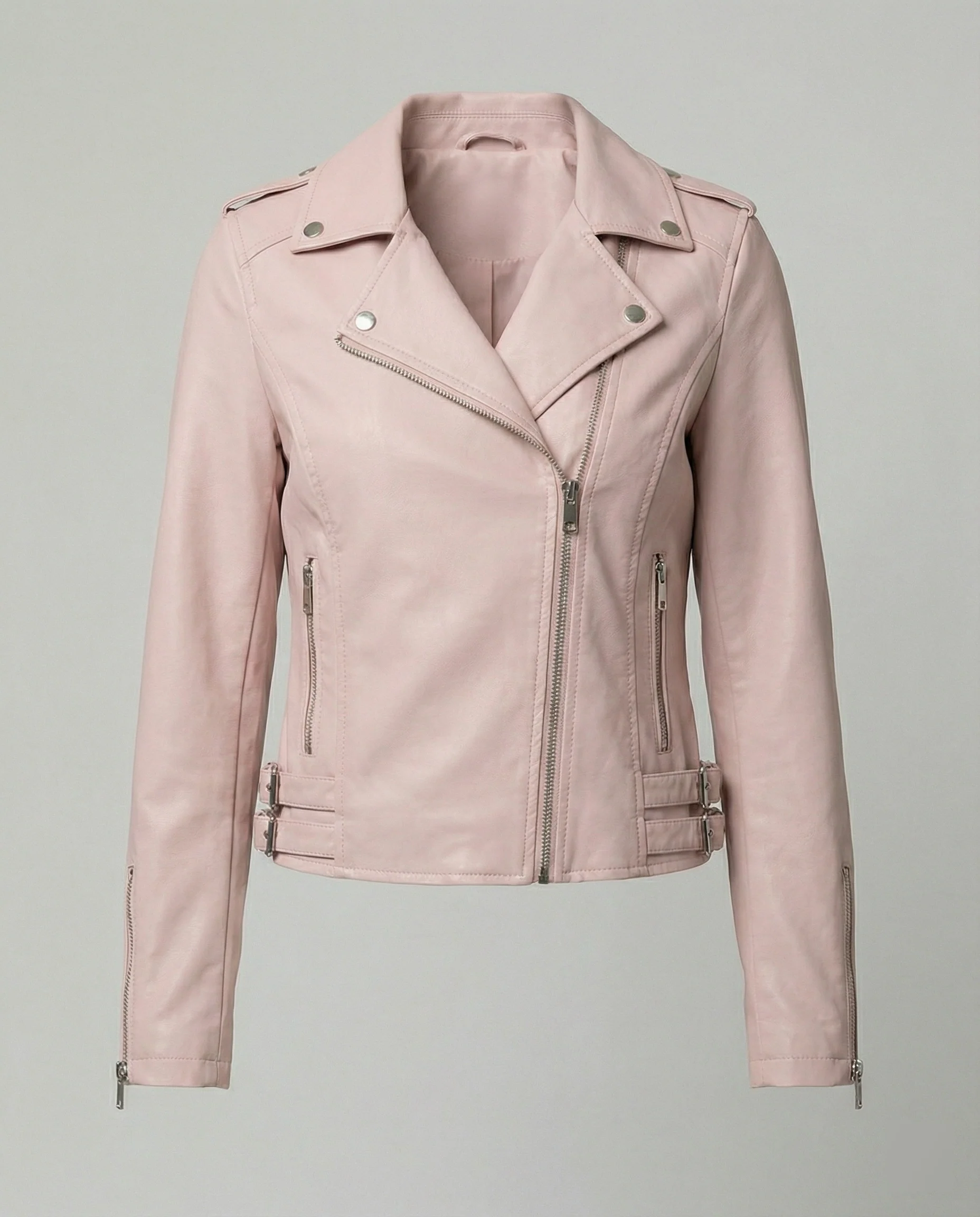 Damen taillierte Kunstleder-Bikerjacke mit asymmetrischem Reißverschluss und Reverskragen Heidi-Mode - Image 6