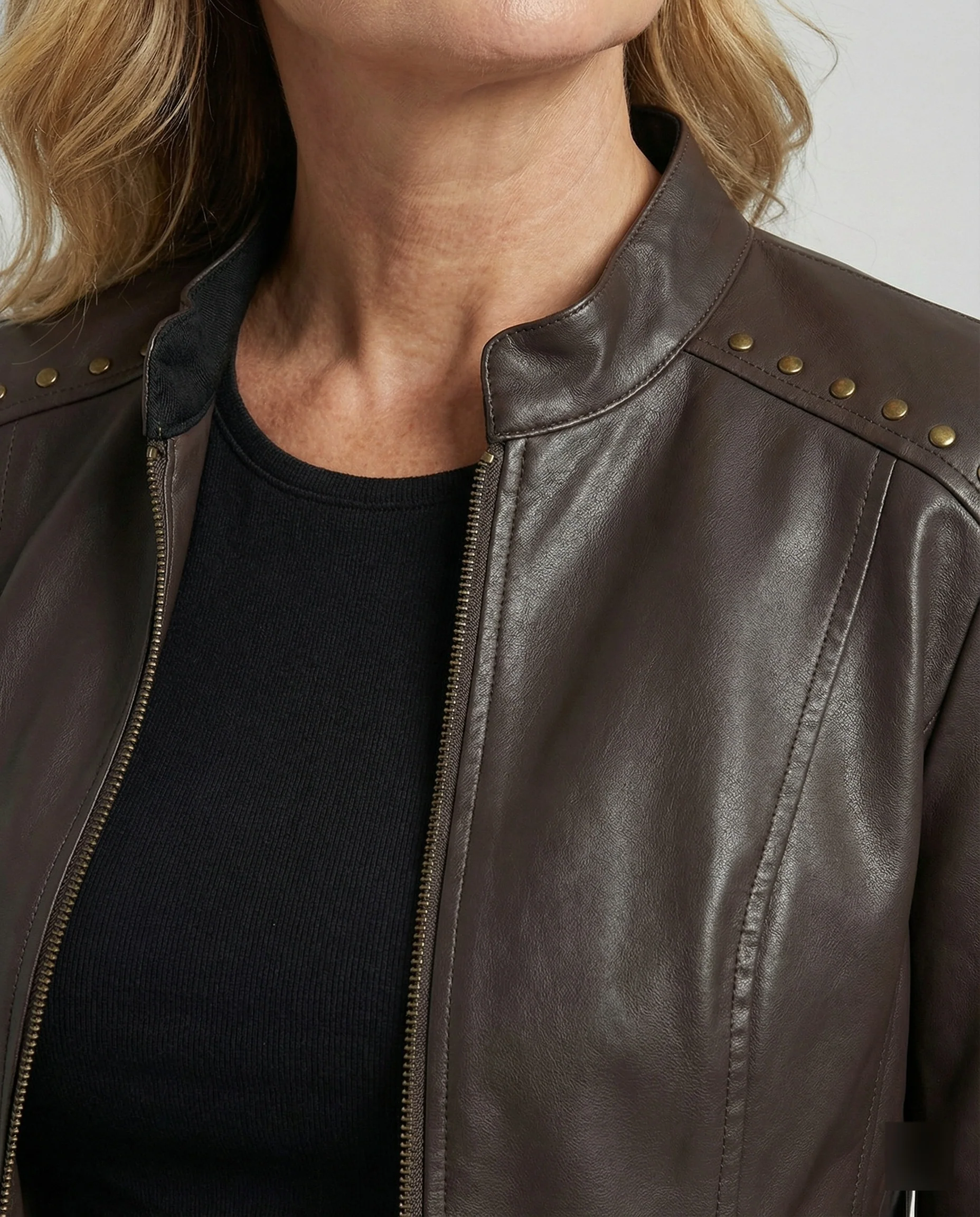 Damen Lederjacke Schwarz mit Nieten - Image 4