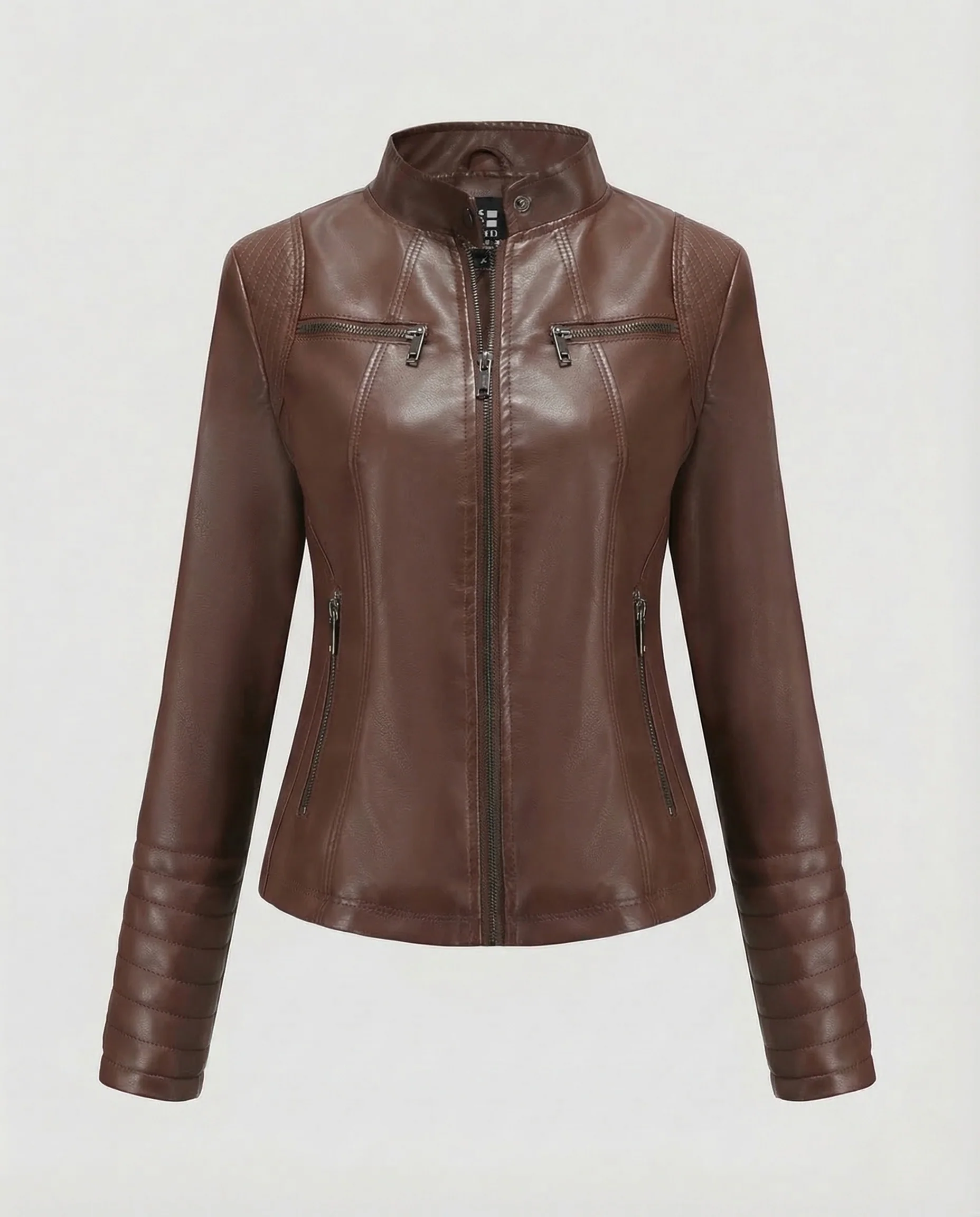 Damen Kunstleder Bikerjacke Steppärmel - Image 10