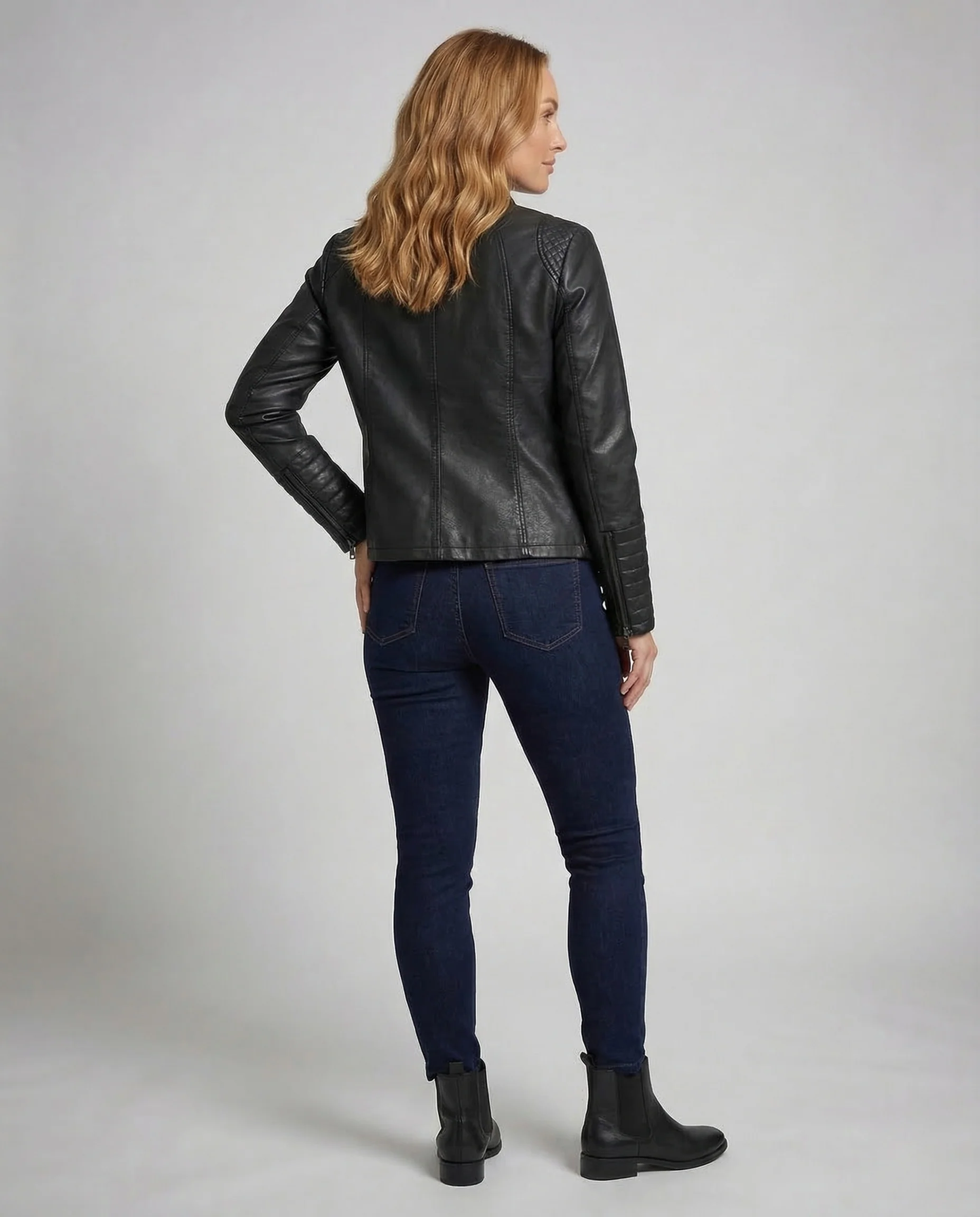 Damen Kunstleder Bikerjacke Steppärmel - Image 4