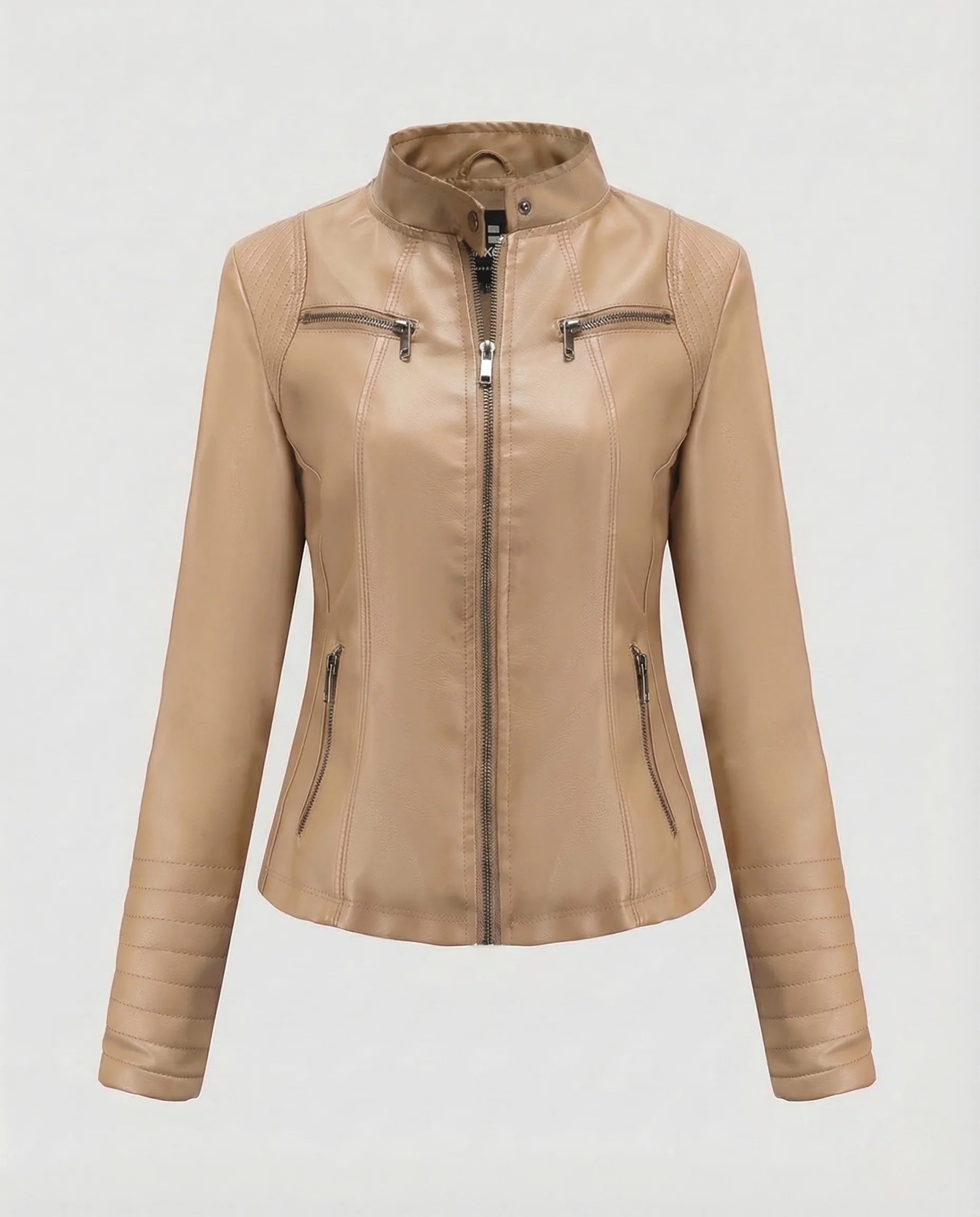 Damen Kunstleder Bikerjacke Steppärmel - Image 8