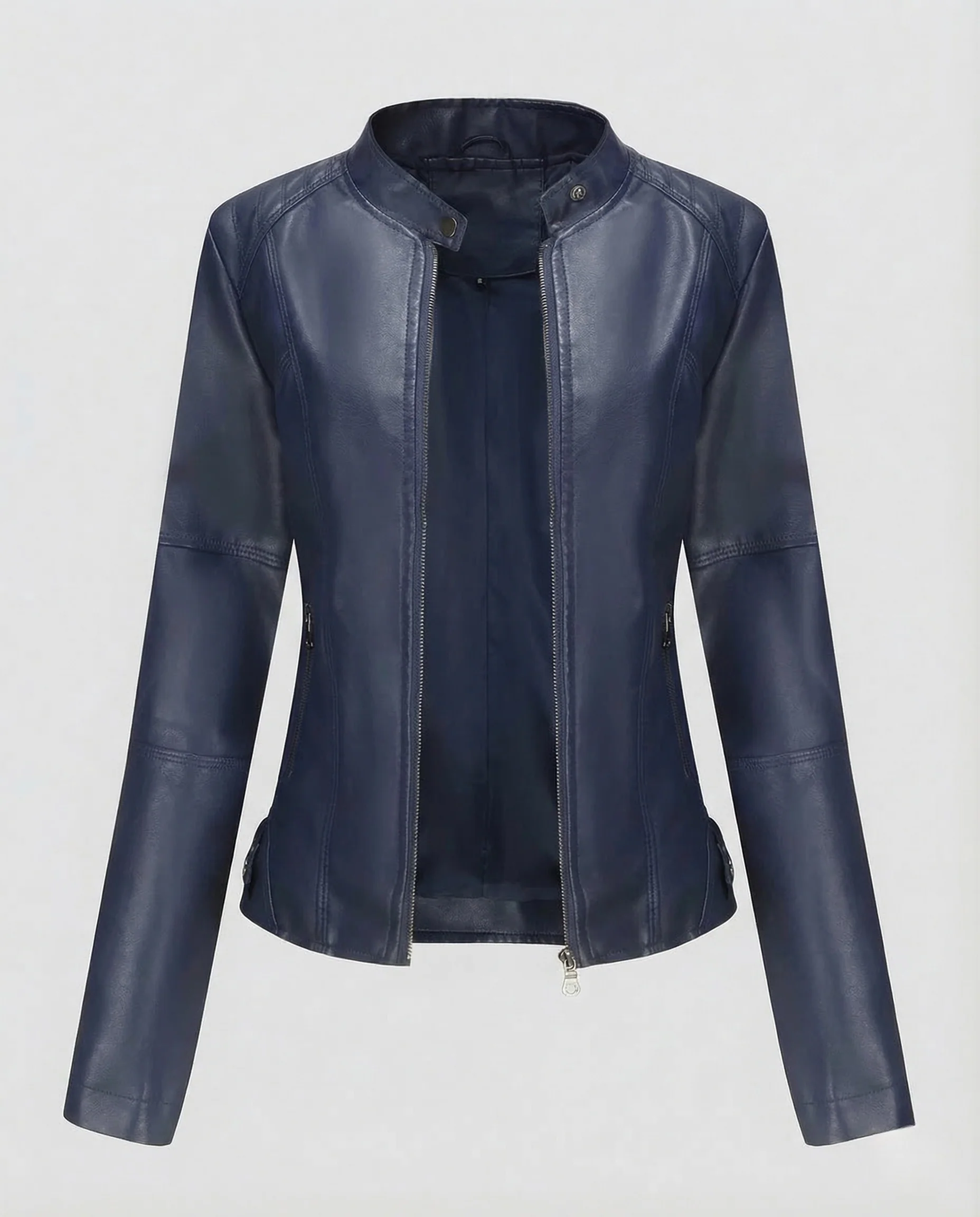 Damen Kunstleder Bikerjacke Stehkragen - Image 11