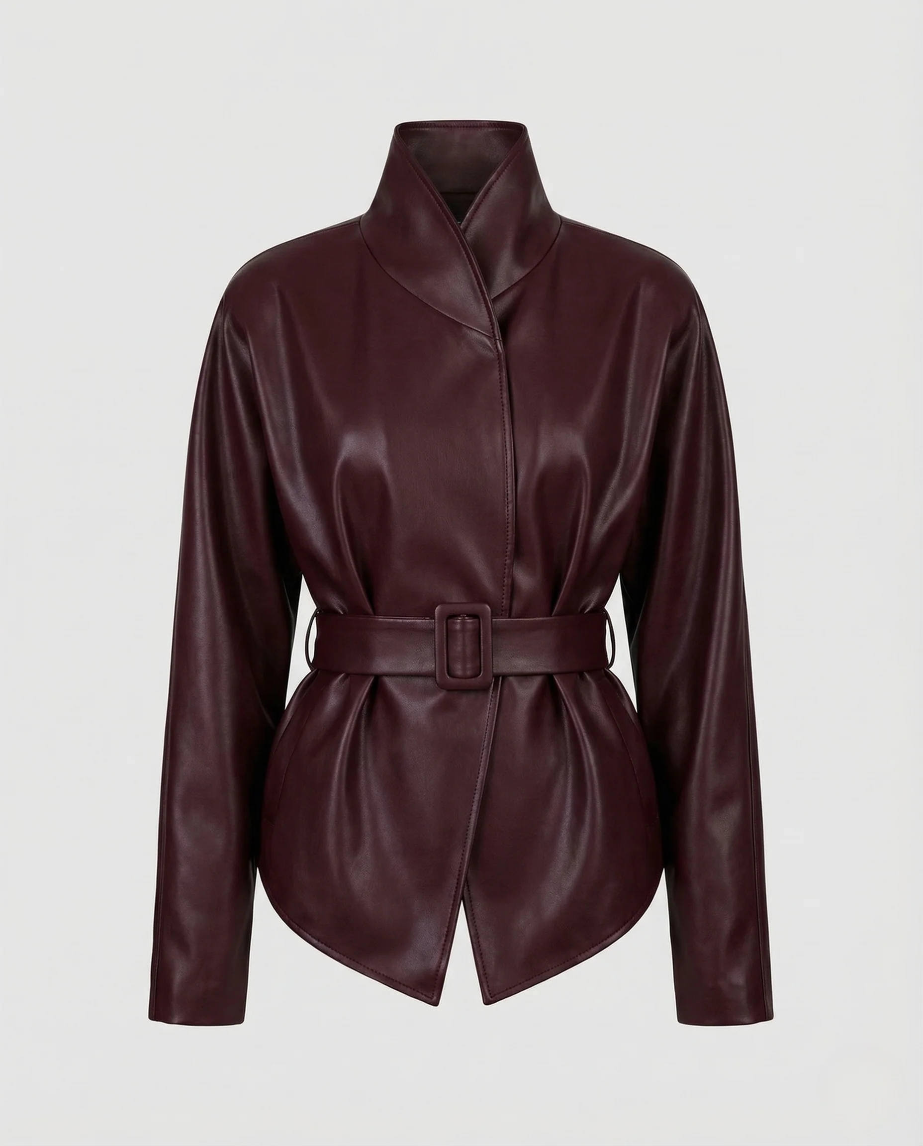 Damen Kunstlederjacke Stehkragen Gürtel - Image 5